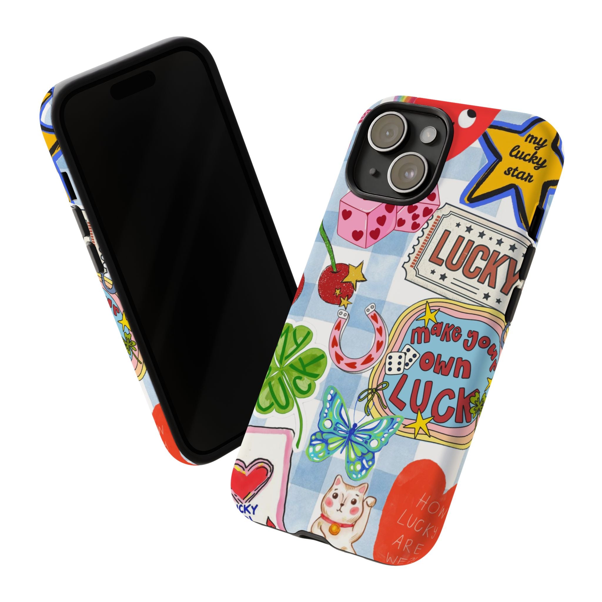 Lucky Charm Phone Case — Cute Kawaii Sticker Collage, ‘Make Your Own Luck’ Design