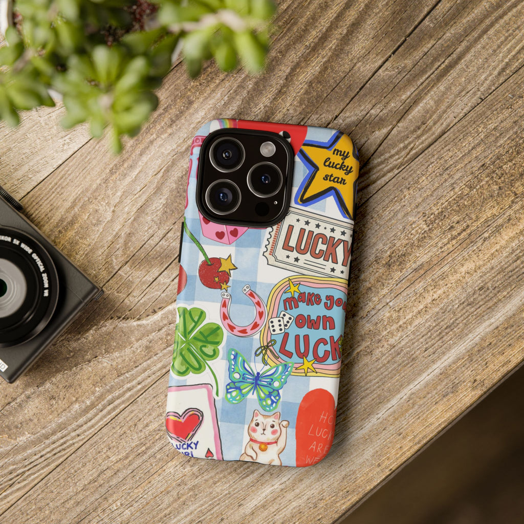 Lucky Charm Phone Case — Cute Kawaii Sticker Collage, ‘Make Your Own Luck’ Design