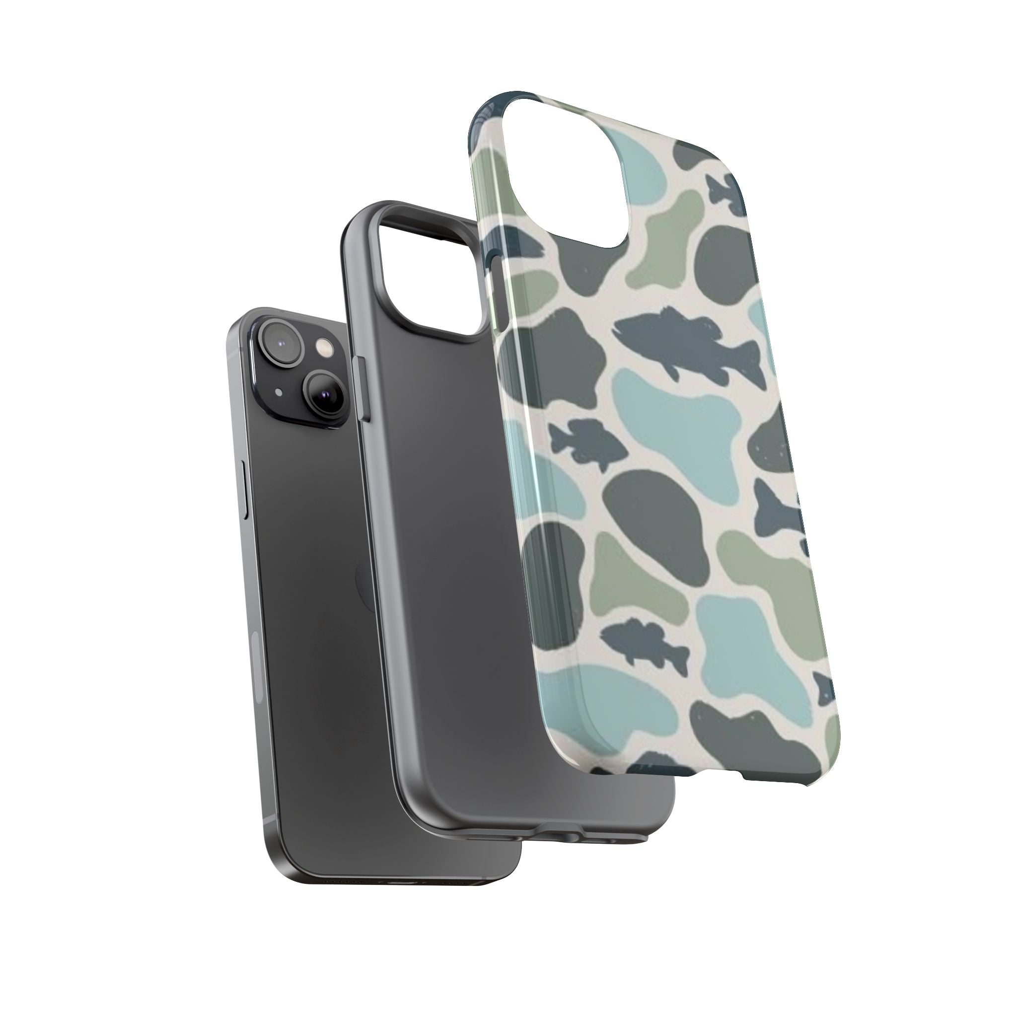 Camouflage Fish Tough Phone Case — Waterproof Blue-Green Camo iPhone Cover