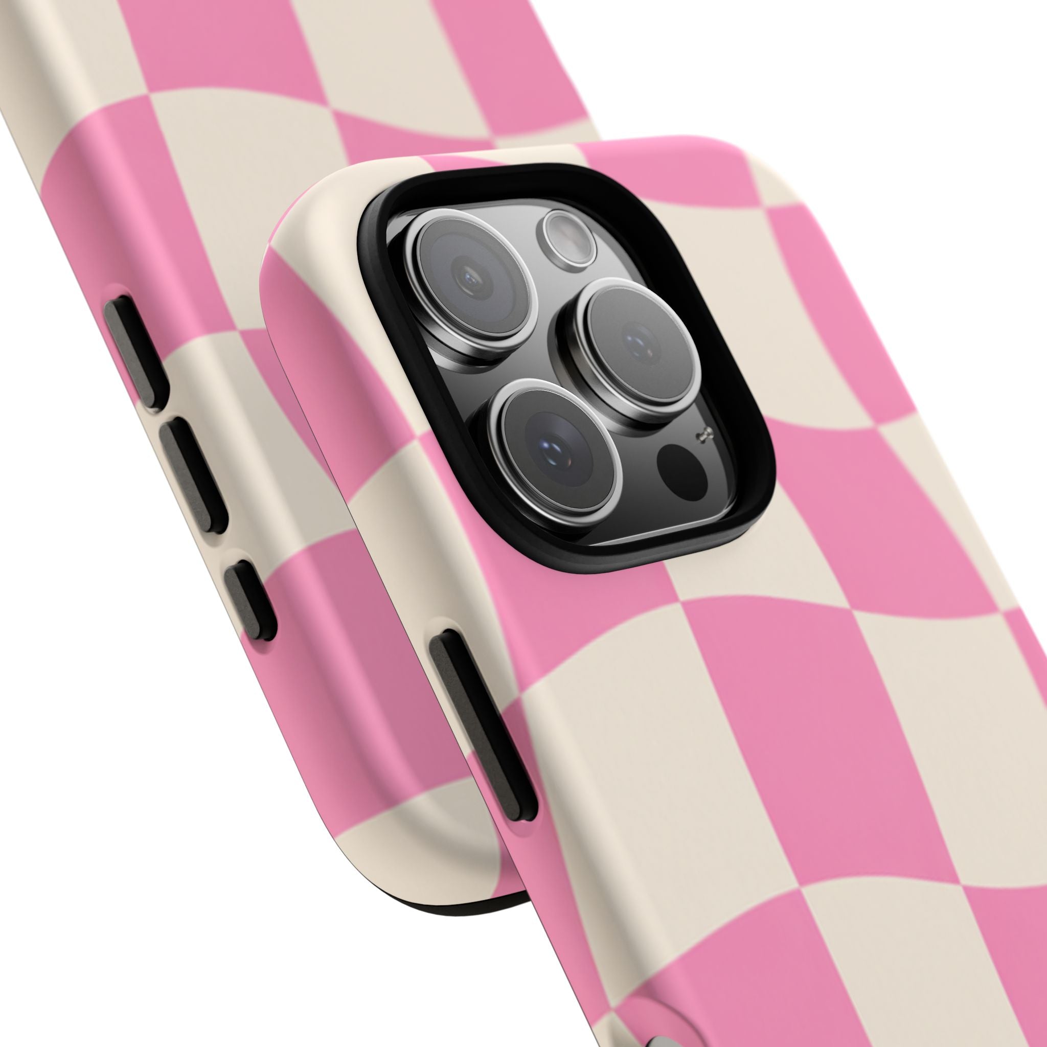 Pink Wavy Checkered Tough Phone Case — Retro Distorted Checkerboard Design