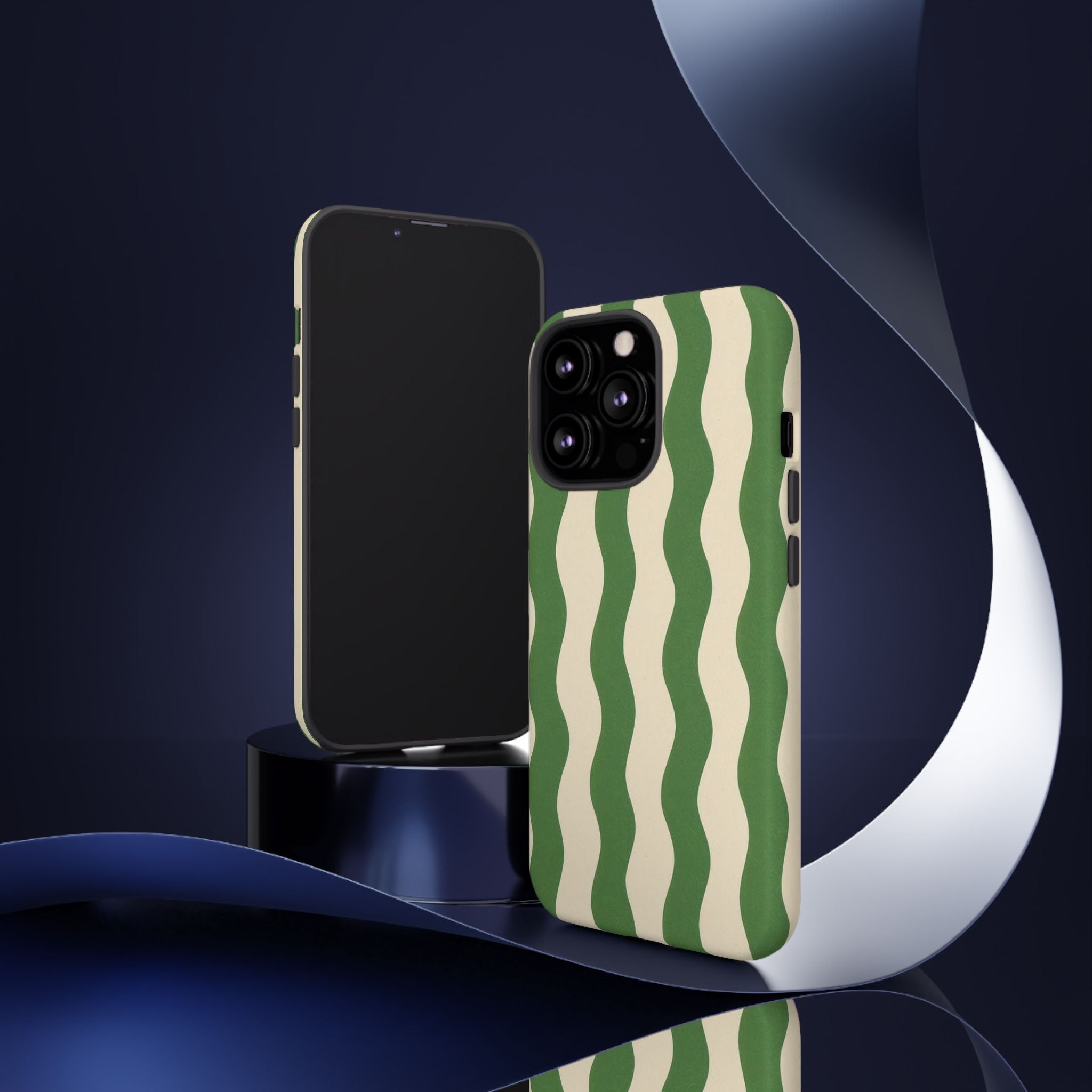 Wavy Green Stripe Phone Case — Retro Minimalist Tough Case