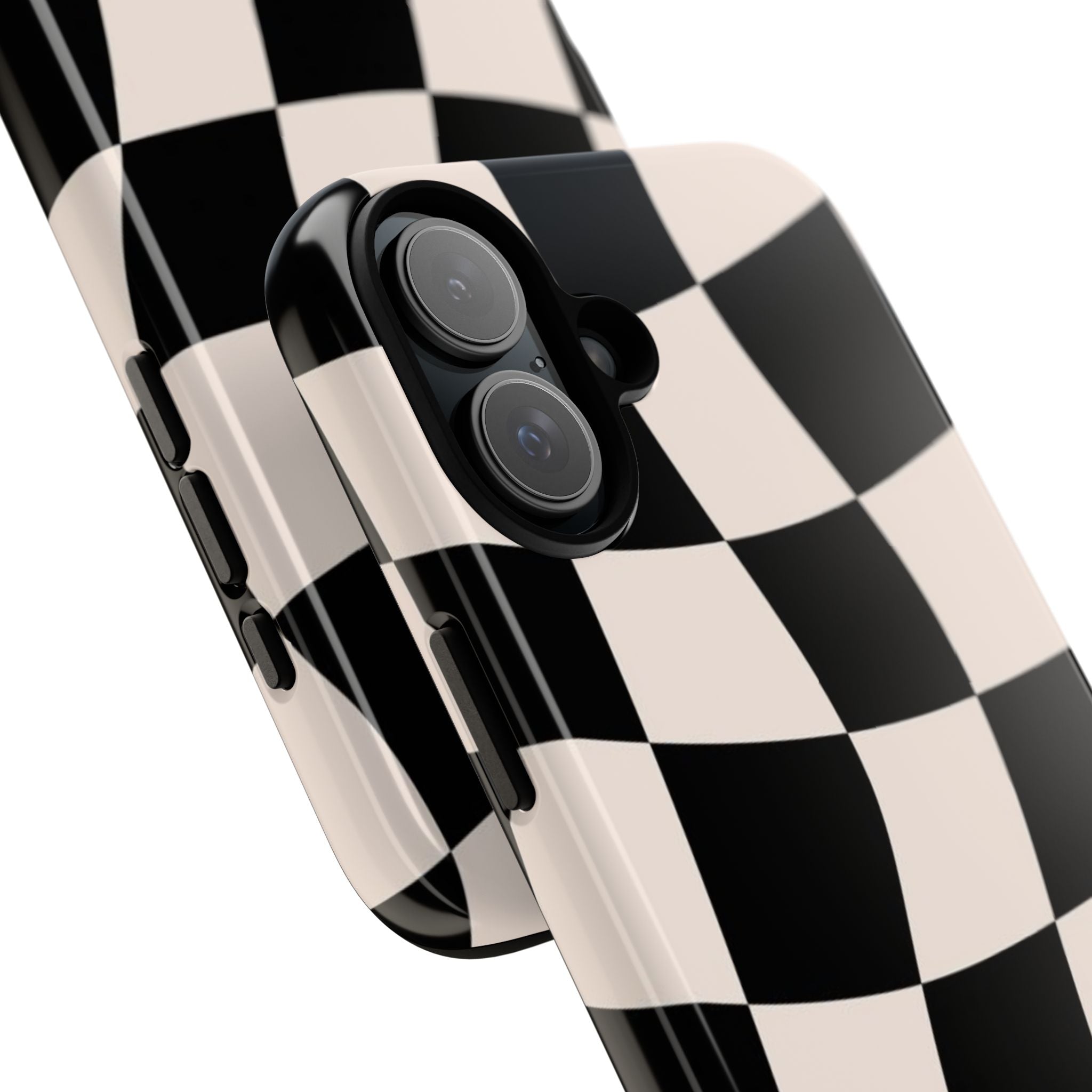 Black & White Wavy Checkered Phone Case — Black & Cream Retro Racing Pattern Tough Case