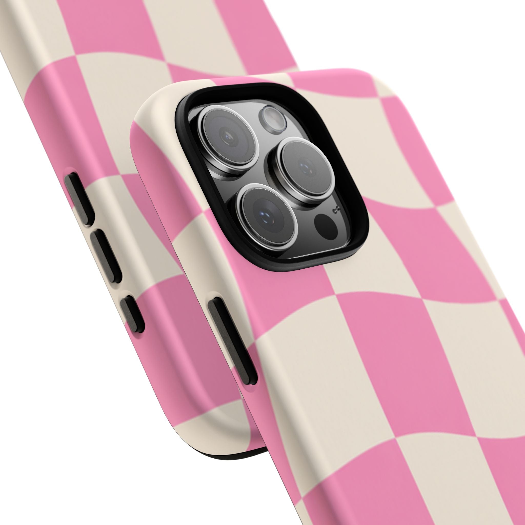 Pink Wavy Checkered Tough Phone Case — Retro Distorted Checkerboard Design