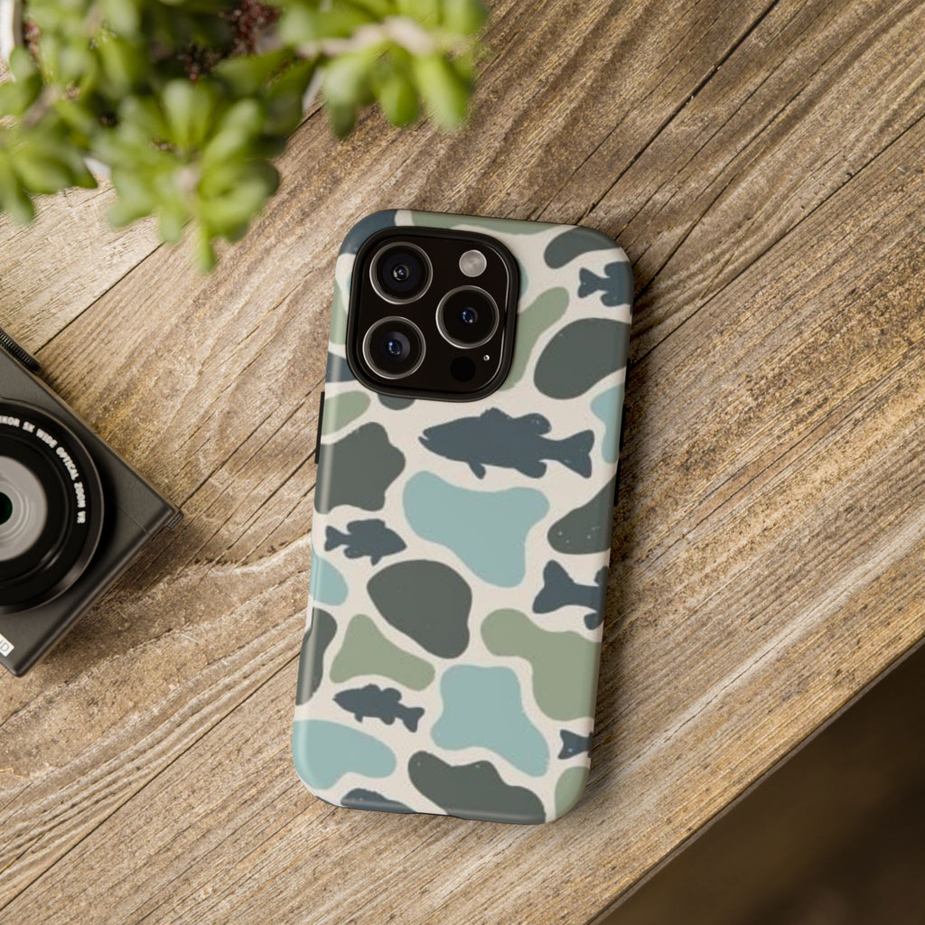 Camouflage Fish Tough Phone Case — Waterproof Blue-Green Camo iPhone Cover