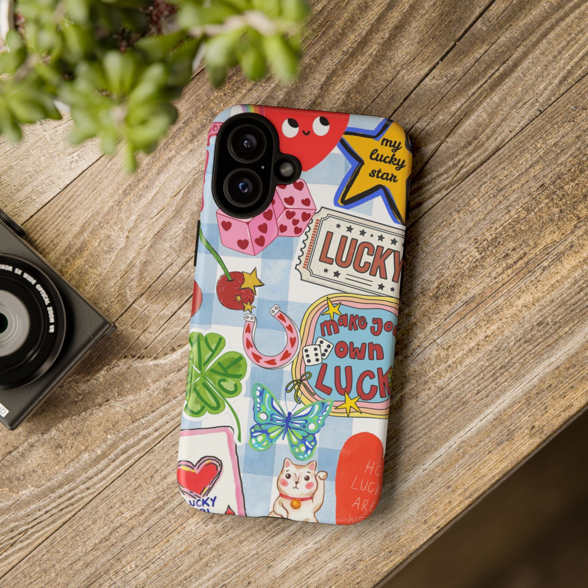 Lucky Charm Phone Case — Cute Kawaii Sticker Collage, ‘Make Your Own Luck’ Design