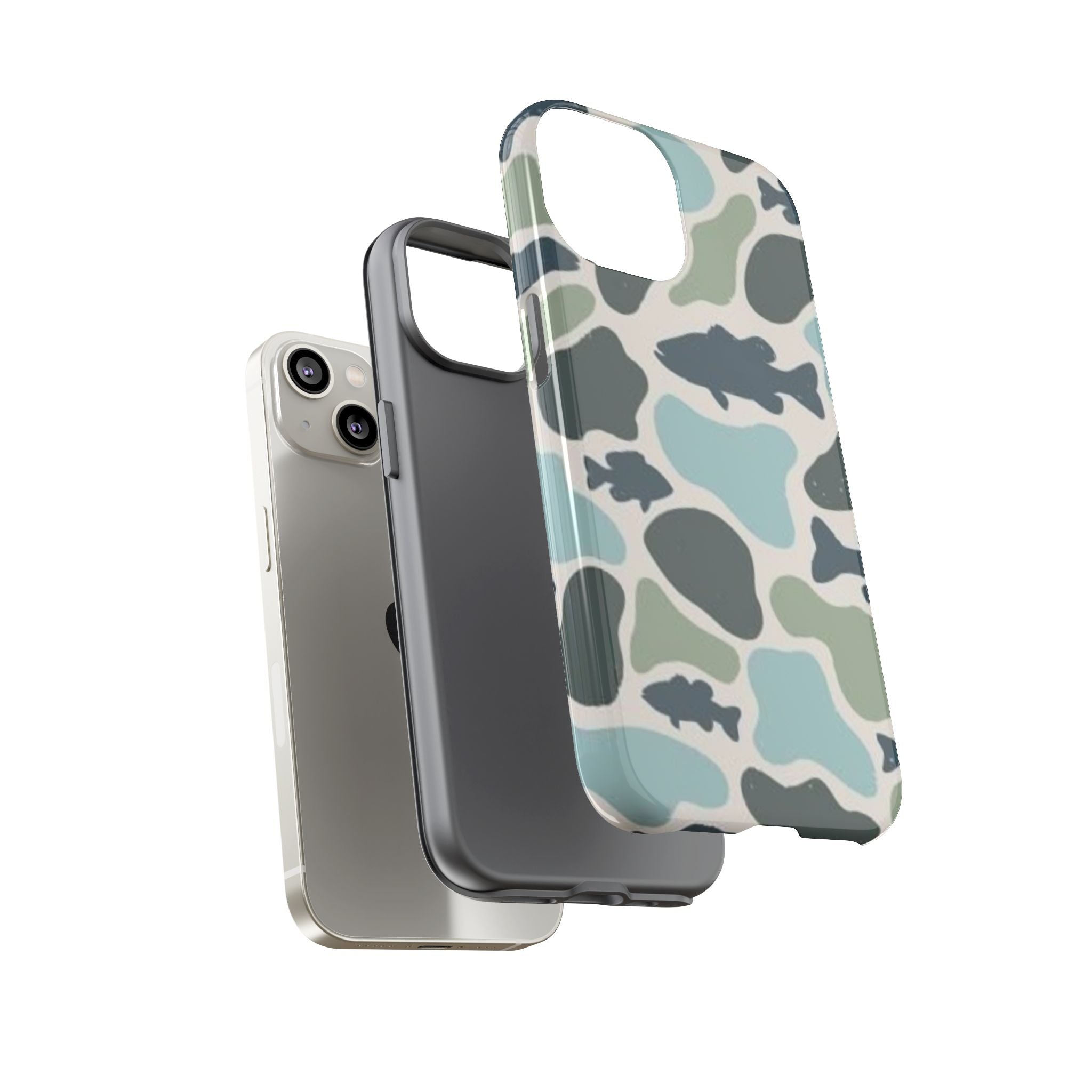 Camouflage Fish Tough Phone Case — Waterproof Blue-Green Camo iPhone Cover