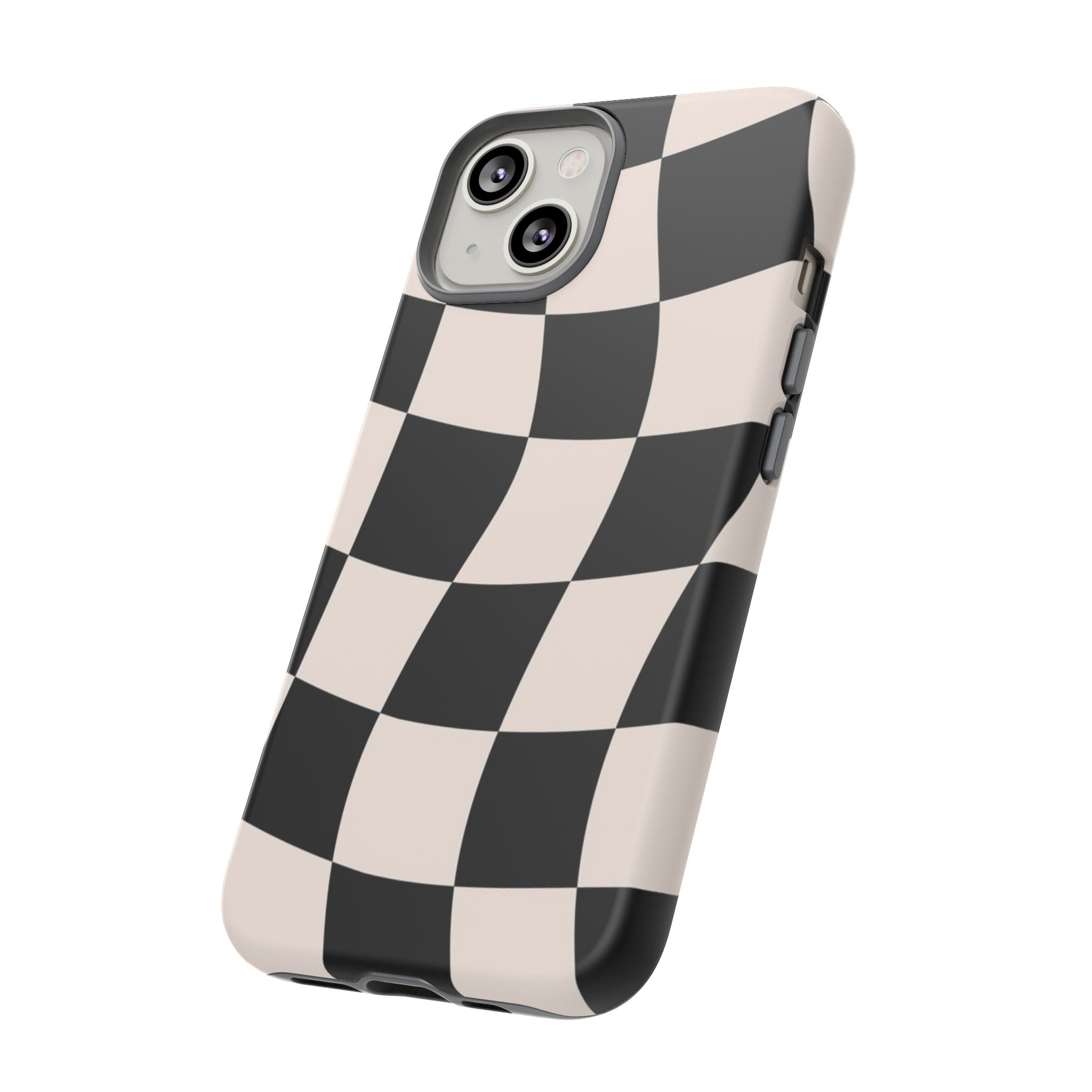 Black & White Wavy Checkered Phone Case — Black & Cream Retro Racing Pattern Tough Case