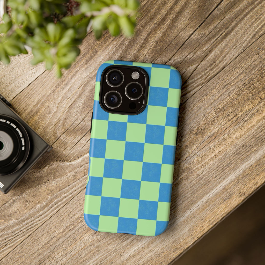 Cowgirl Blue Checkers — Retro Checkered Tough Phone Cover