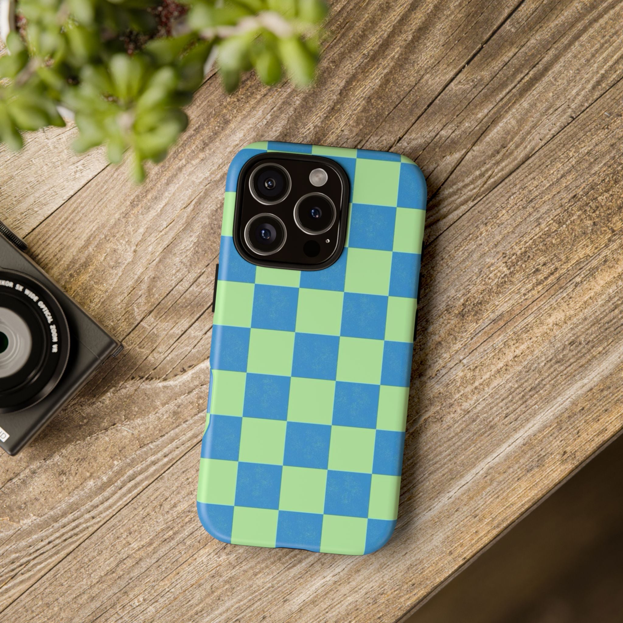 Cowgirl Blue Checkers — Retro Checkered Tough Phone Cover