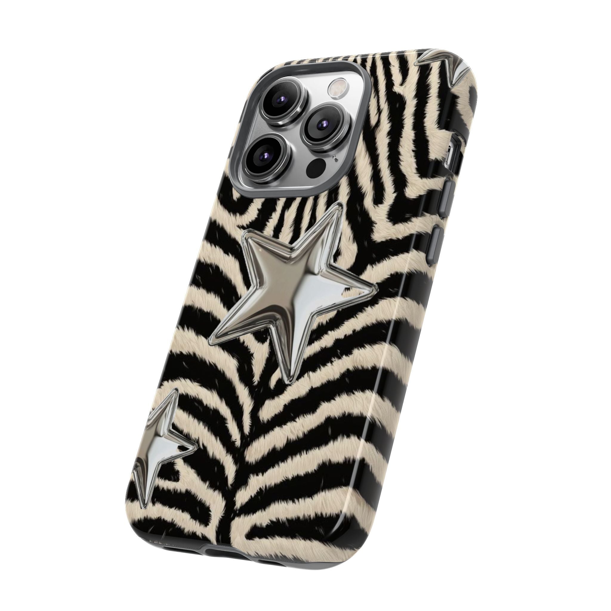 Zebra Print with Metallic Stars – Protective iPhone Cover