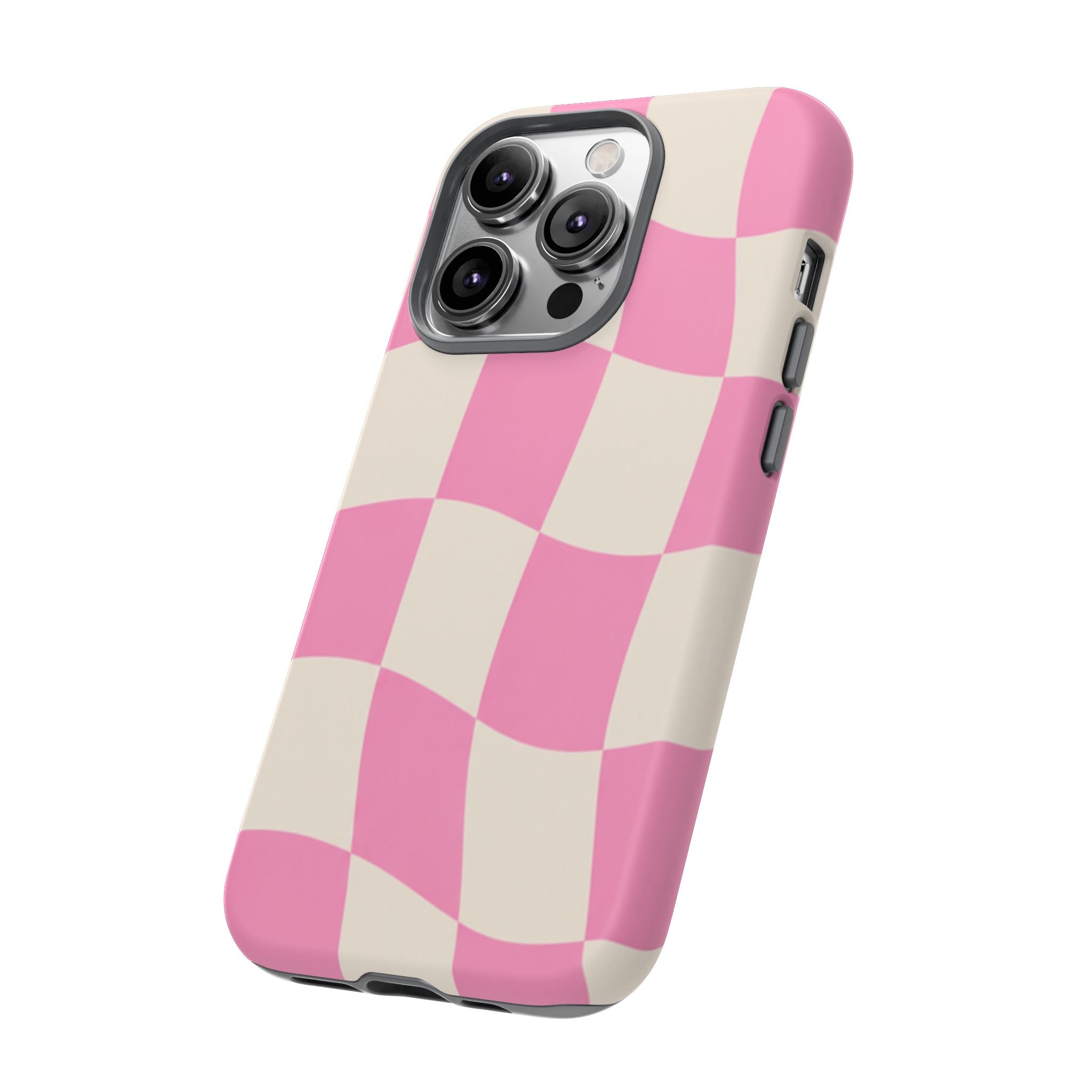 Pink Wavy Checkered Tough Phone Case — Retro Distorted Checkerboard Design