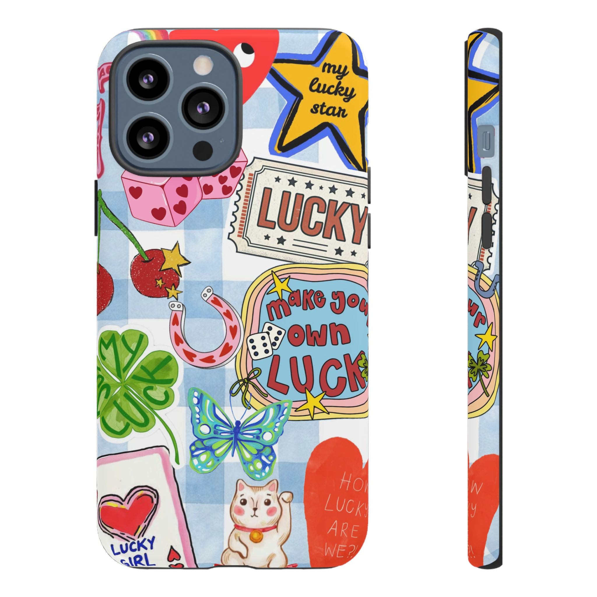 Lucky Charm Phone Case — Cute Kawaii Sticker Collage, ‘Make Your Own Luck’ Design