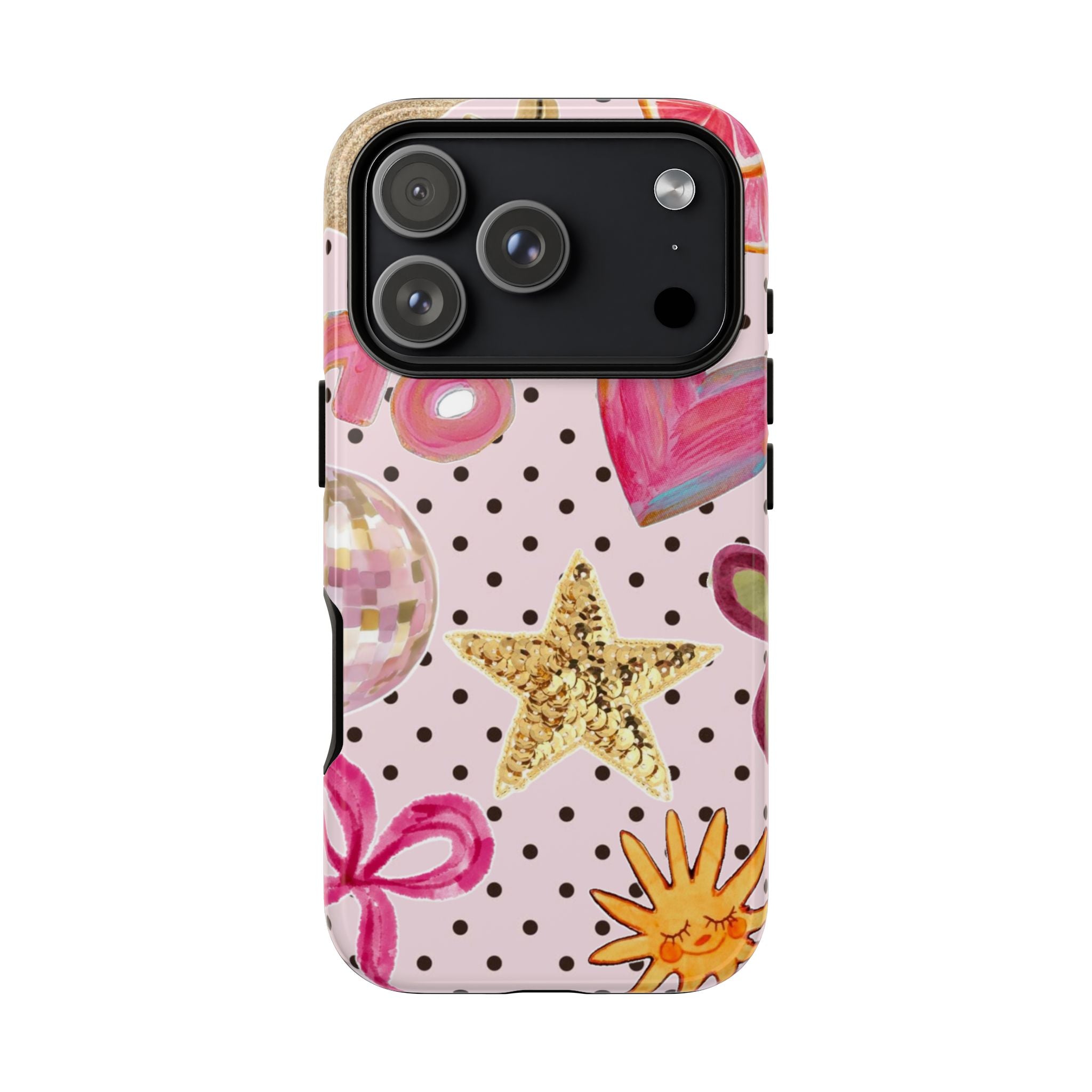 Pink Polka Dot Party — Pink Hearts, Stars & Disco Ball Design