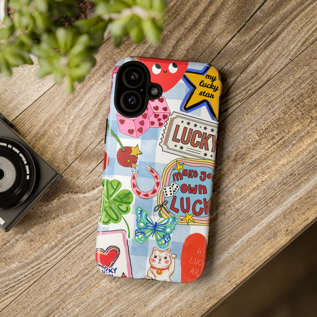 Lucky Charm Phone Case — Cute Kawaii Sticker Collage, ‘Make Your Own Luck’ Design