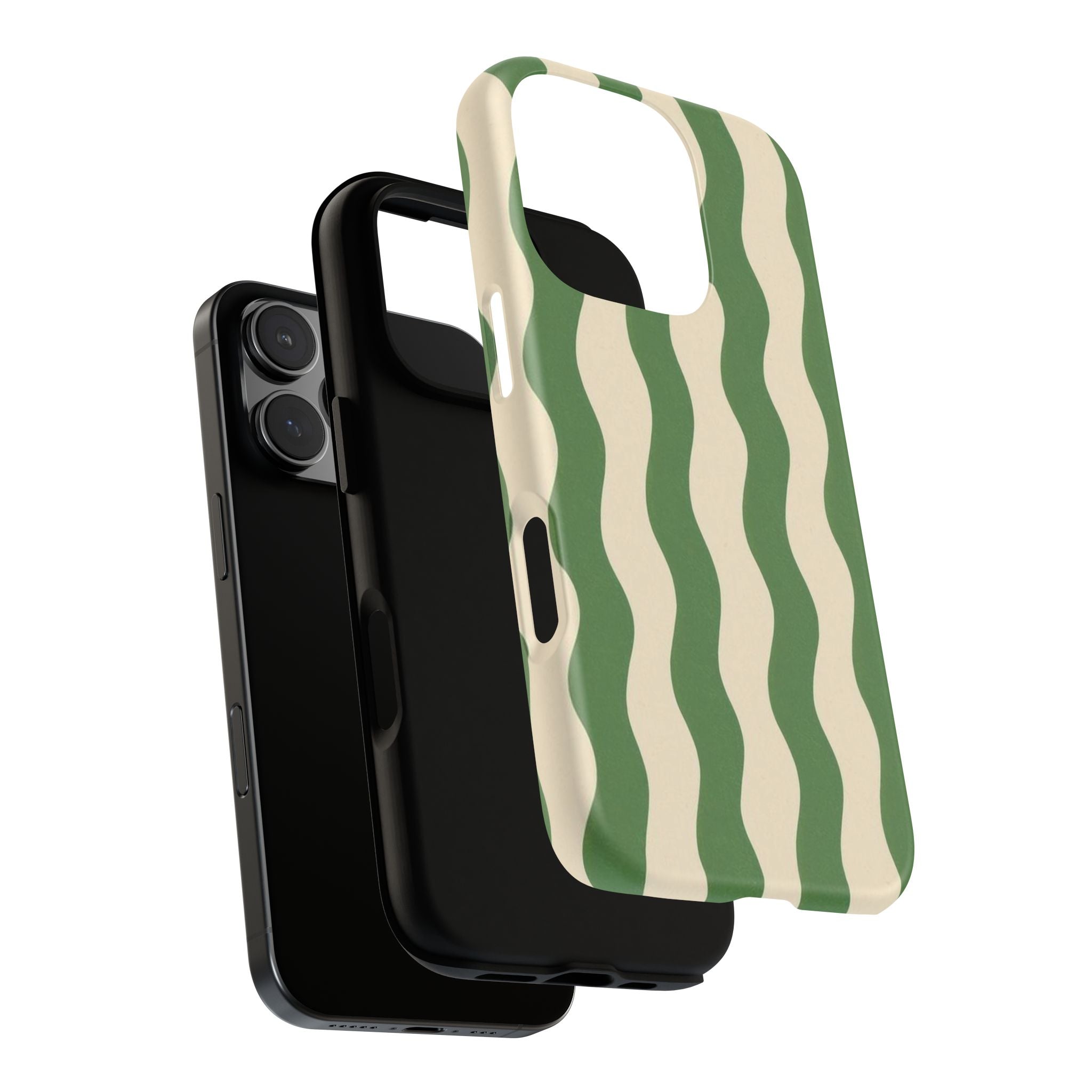 Wavy Green Stripe Phone Case — Retro Minimalist Tough Case