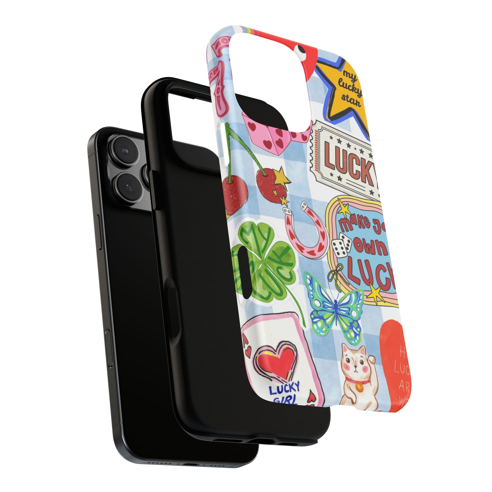 Lucky Charm Phone Case — Cute Kawaii Sticker Collage, ‘Make Your Own Luck’ Design