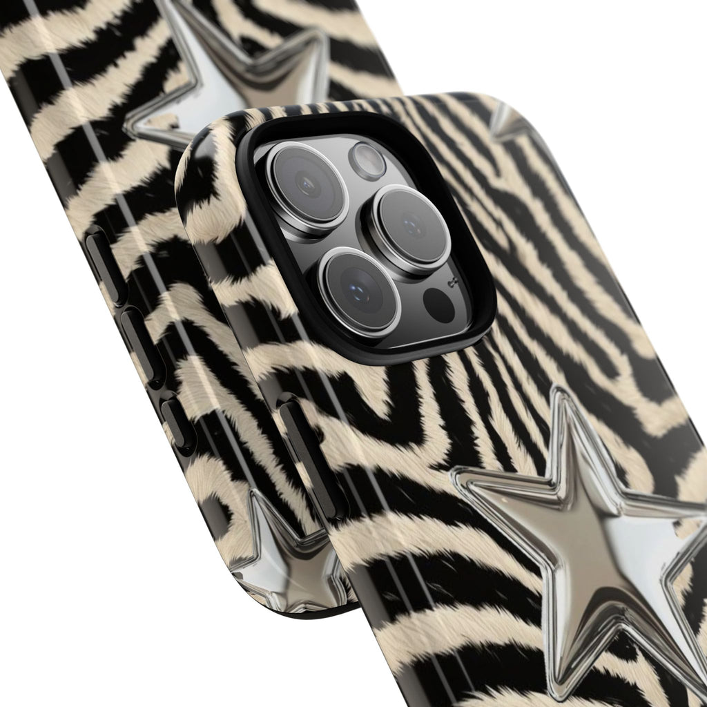 Zebra Print with Metallic Stars – Protective iPhone Cover