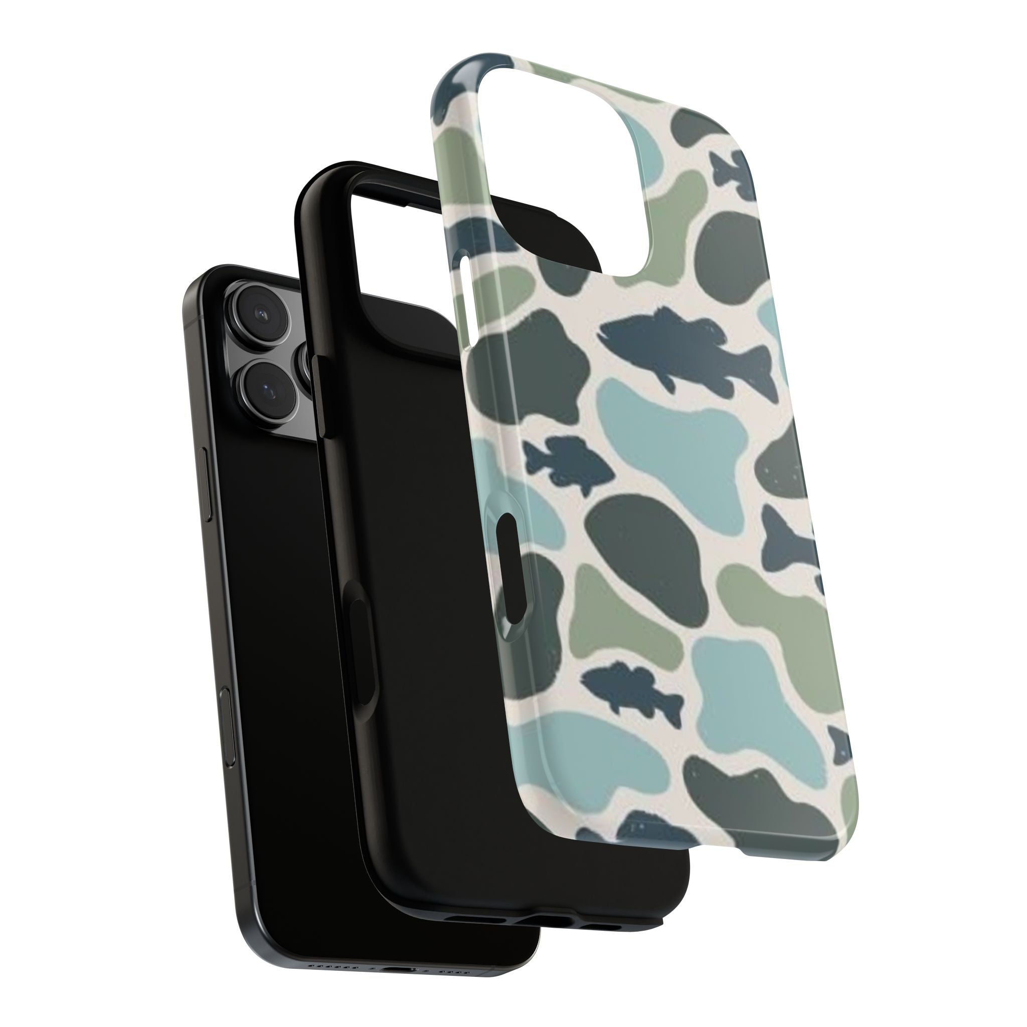 Camouflage Fish Tough Phone Case — Waterproof Blue-Green Camo iPhone Cover