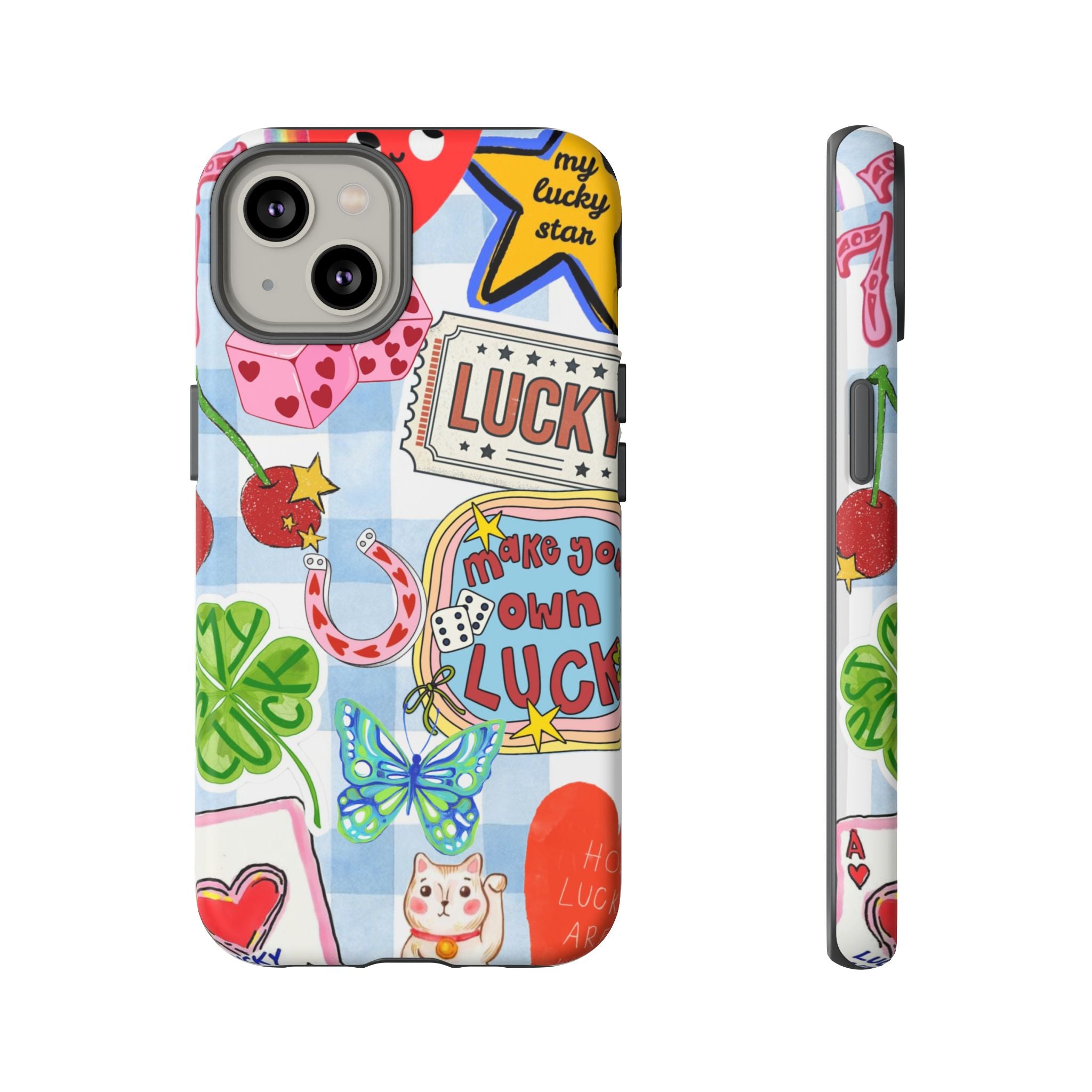 Lucky Charm Phone Case — Cute Kawaii Sticker Collage, ‘Make Your Own Luck’ Design