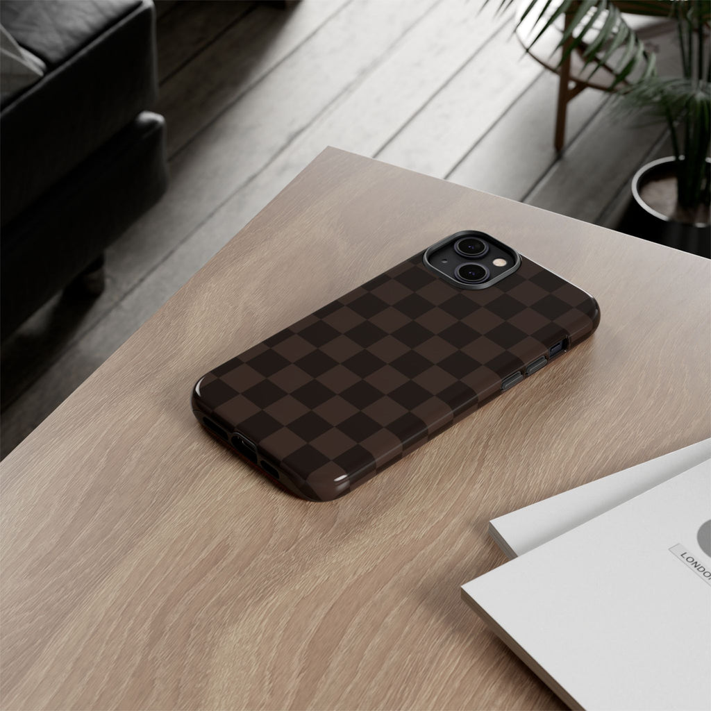Lucky Chocolate Checkered  — Brown Grid Protective Cover
