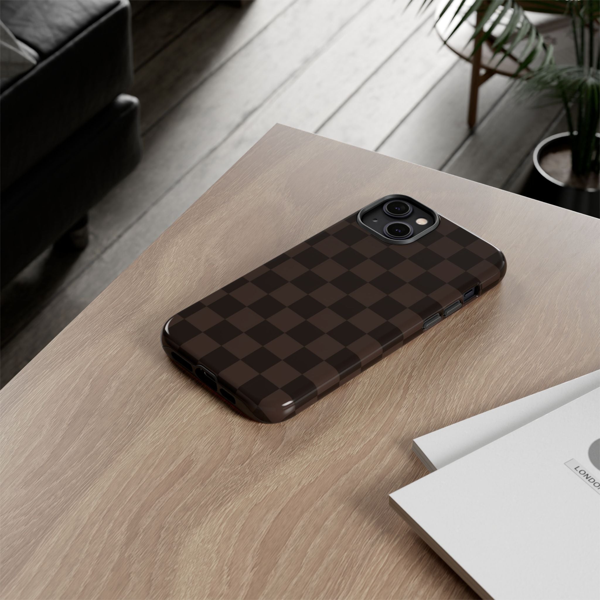 Lucky Chocolate Checkered  — Brown Grid Protective Cover