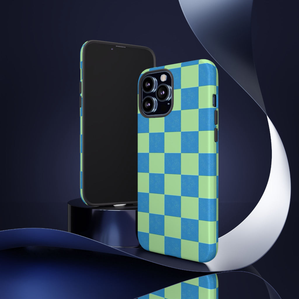 Cowgirl Blue Checkers — Retro Checkered Tough Phone Cover