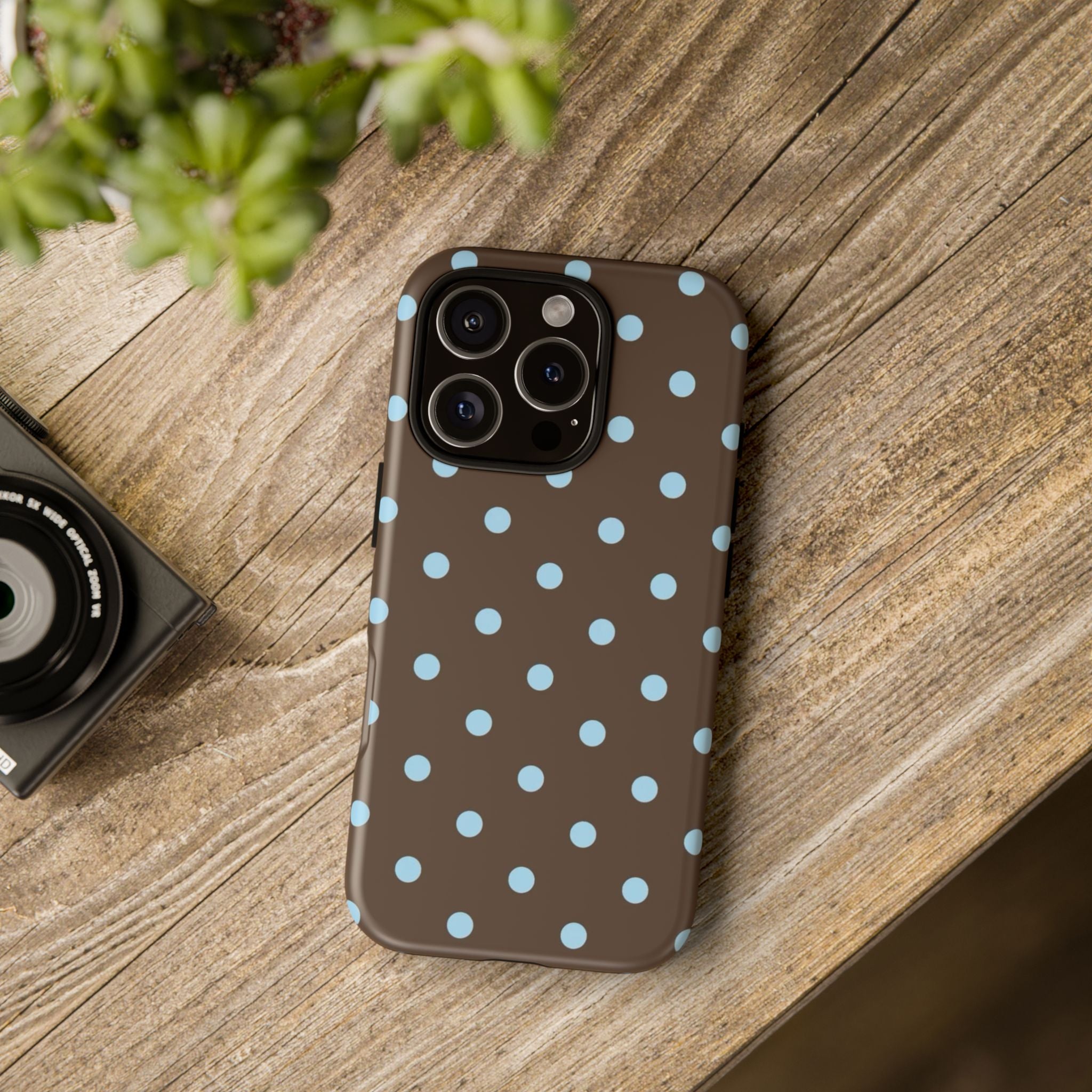 Brown Polka Dot Phone Case — Blue Dot Protective Tough Case