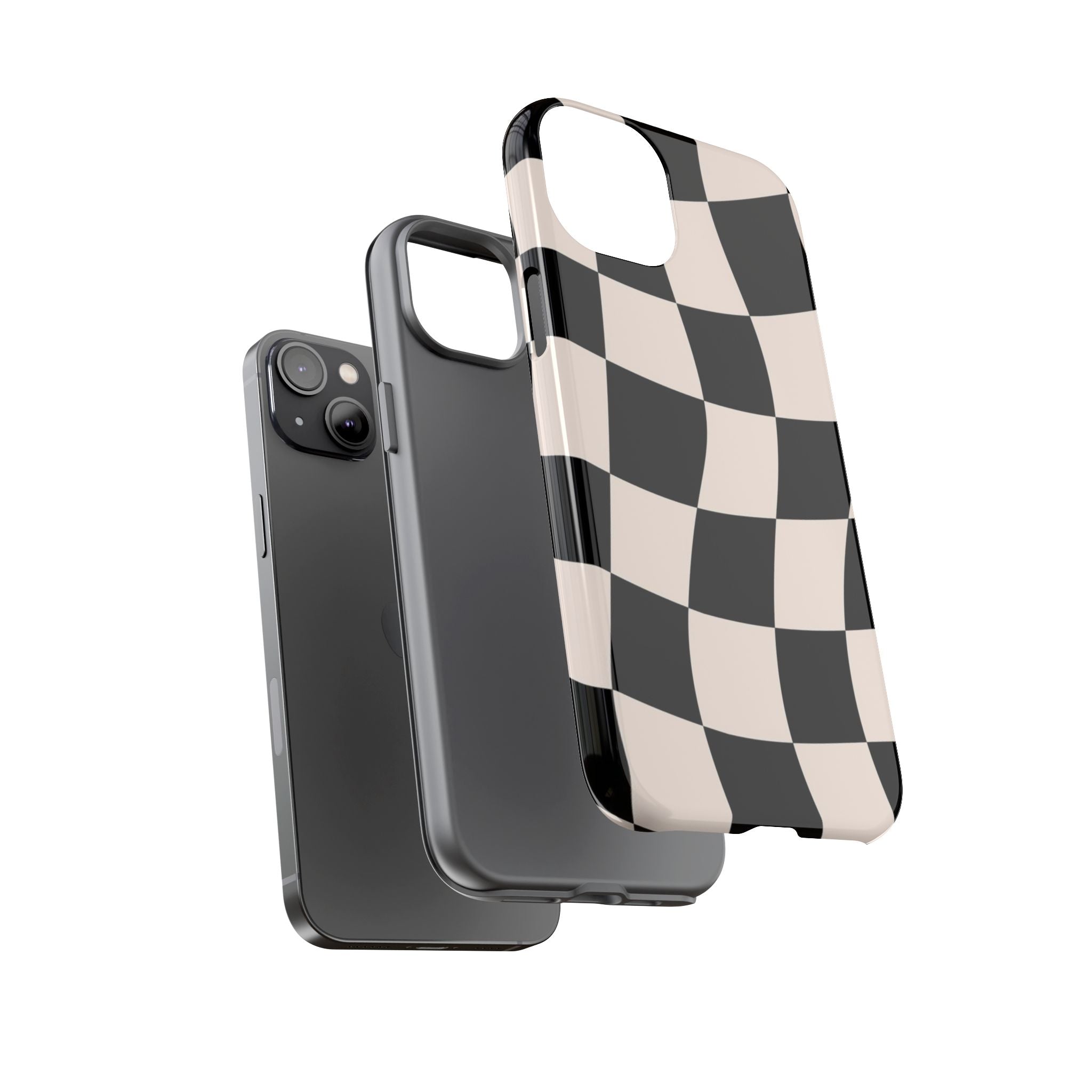 Black & White Wavy Checkered Phone Case — Black & Cream Retro Racing Pattern Tough Case