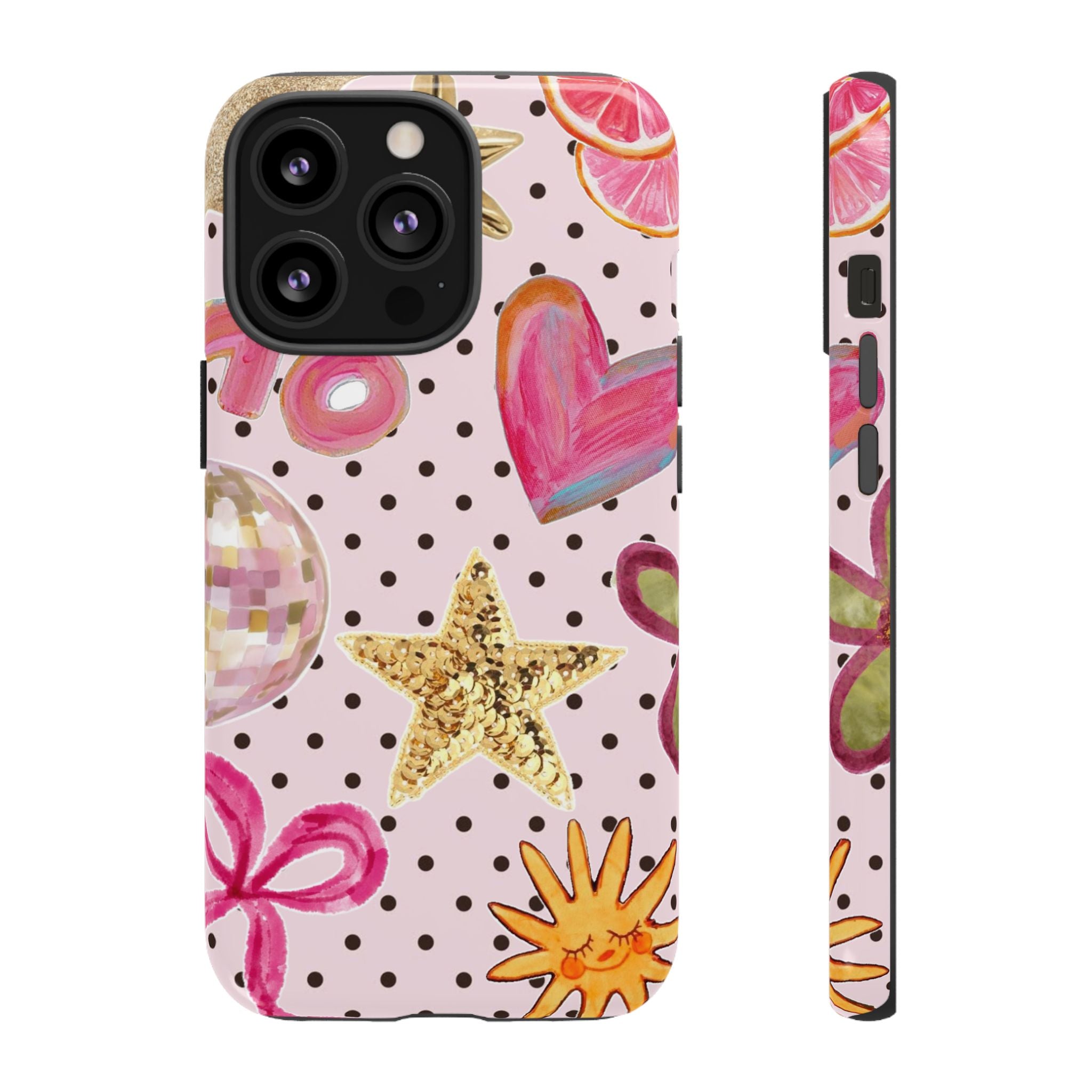 Pink Polka Dot Party — Pink Hearts, Stars & Disco Ball Design