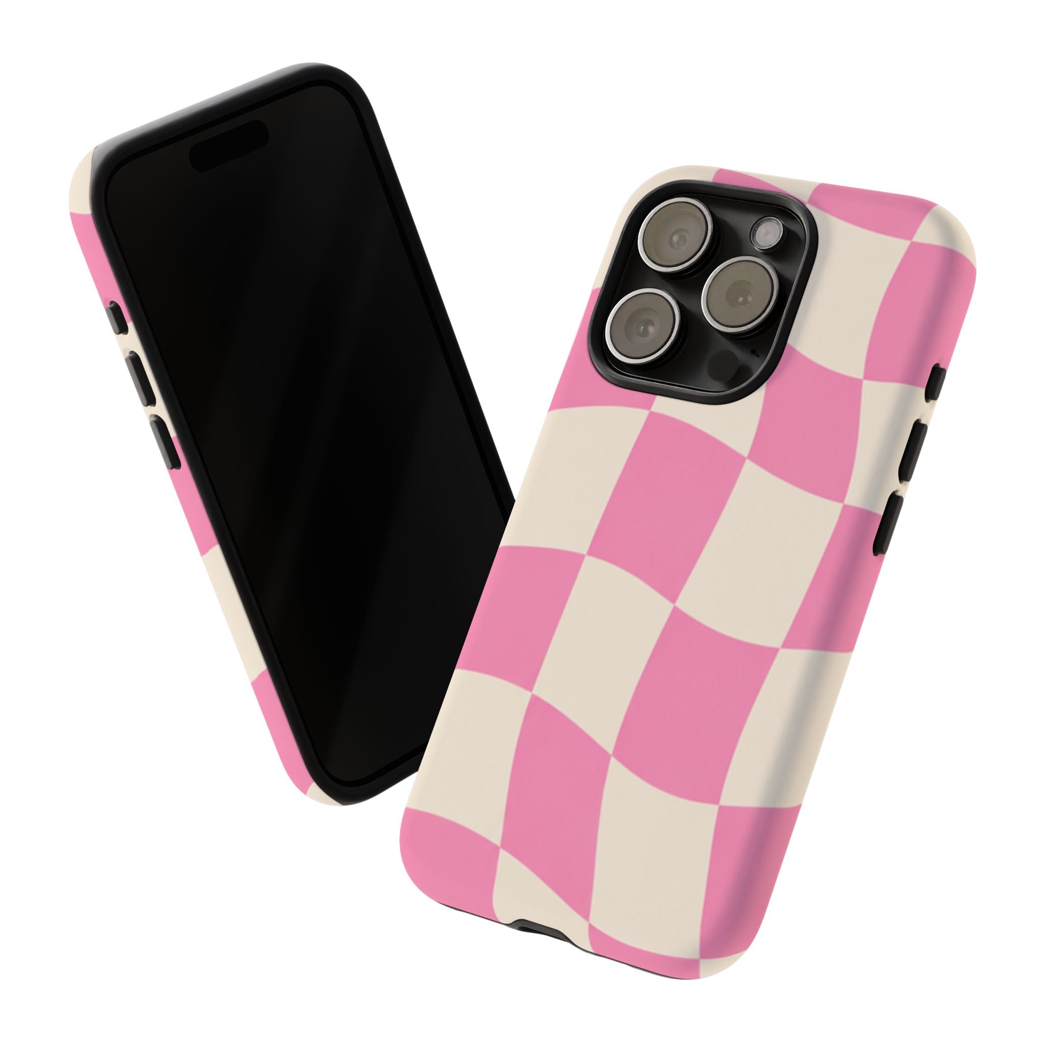 Pink Wavy Checkered Tough Phone Case — Retro Distorted Checkerboard Design