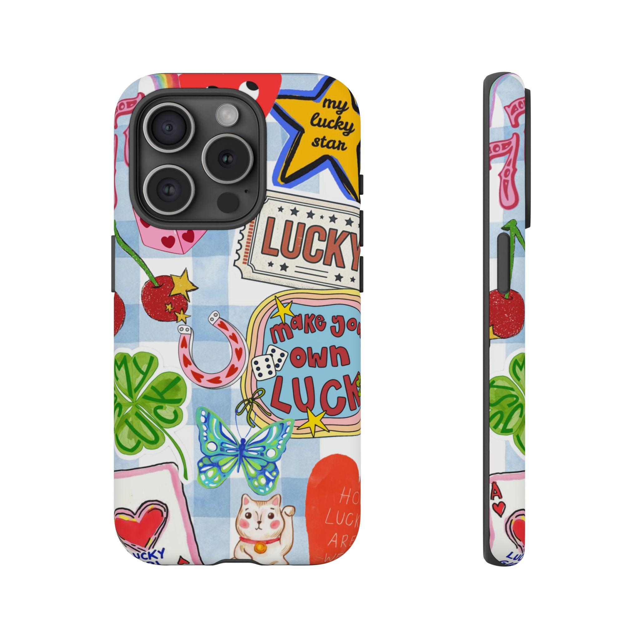 Lucky Charm Phone Case — Cute Kawaii Sticker Collage, ‘Make Your Own Luck’ Design