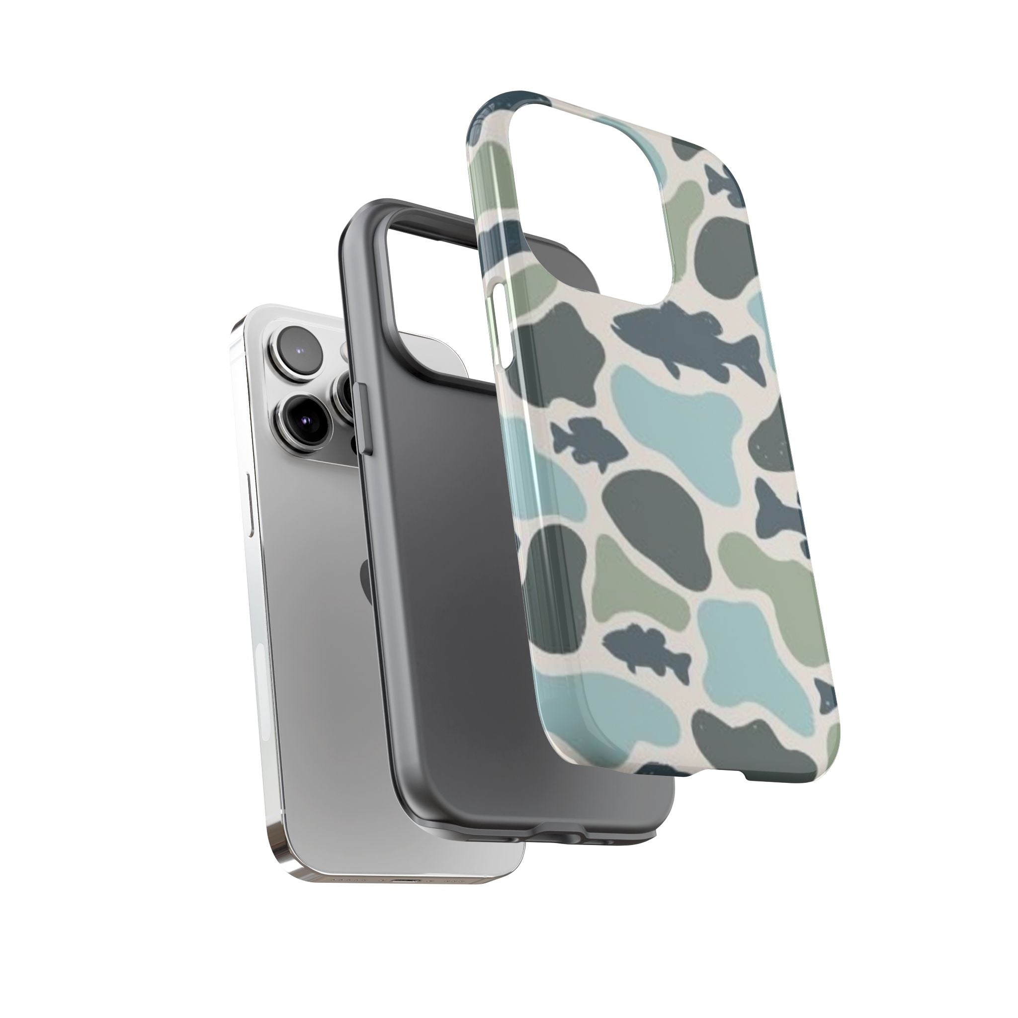 Camouflage Fish Tough Phone Case — Waterproof Blue-Green Camo iPhone Cover
