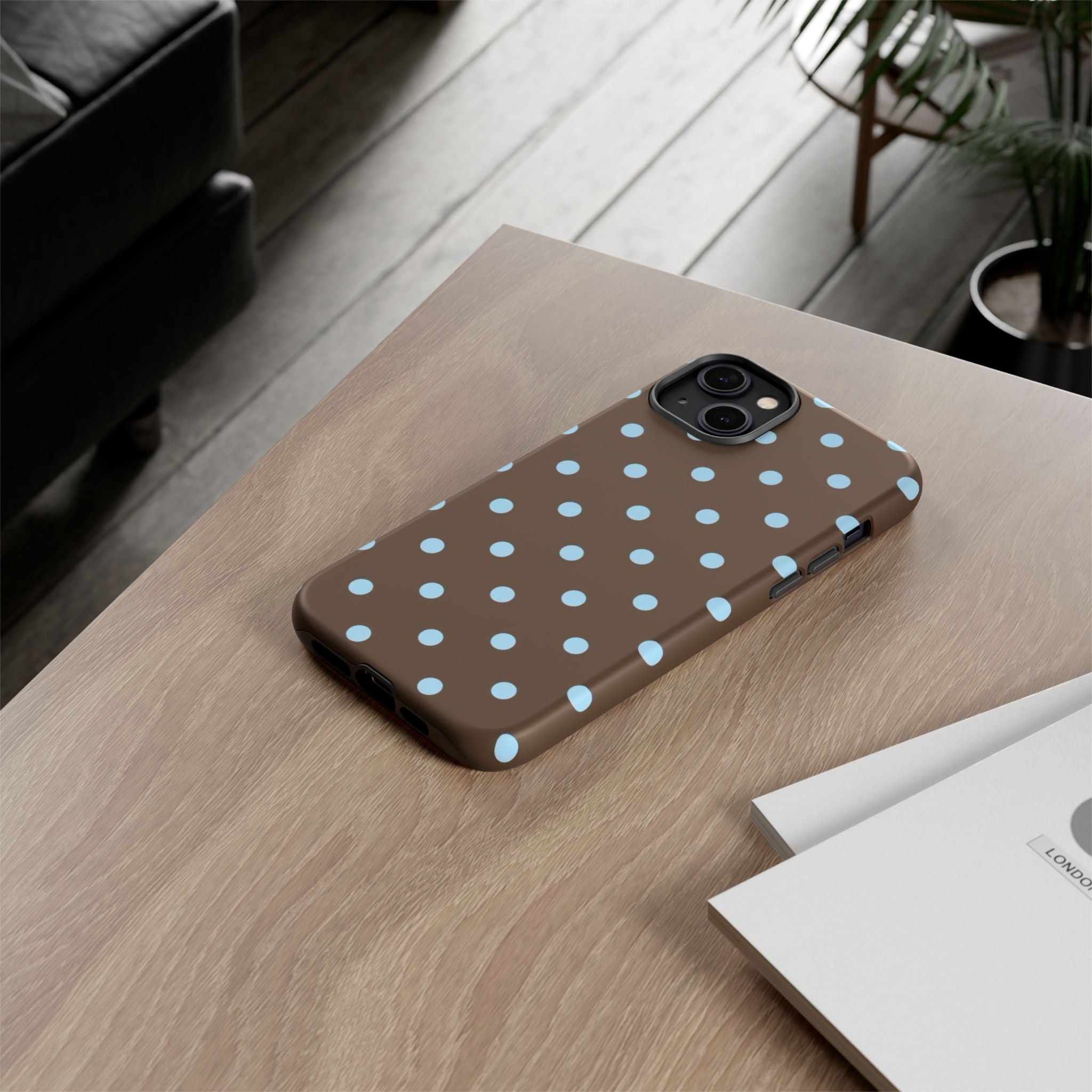 Brown Polka Dot Phone Case — Blue Dot Protective Tough Case