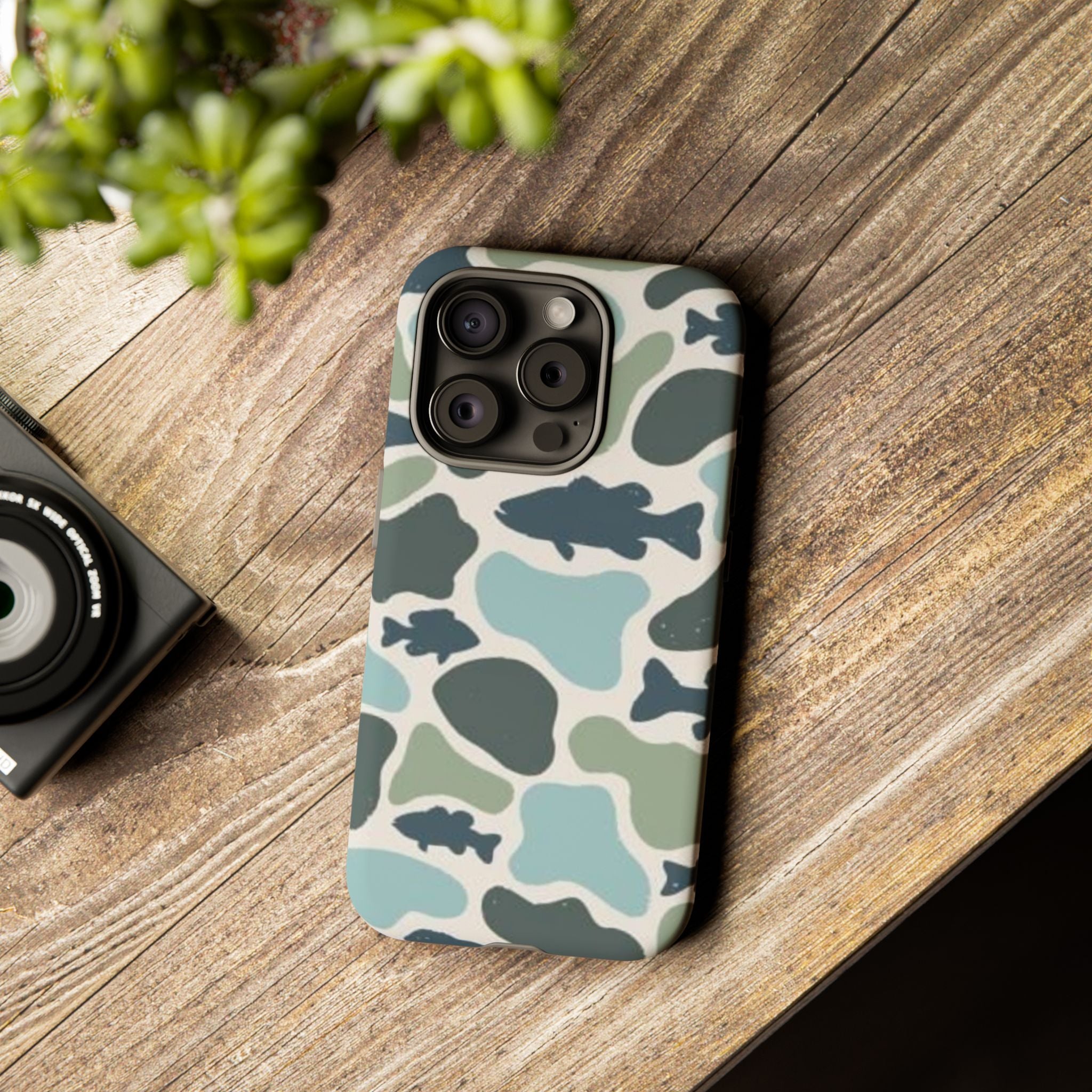 Camouflage Fish Tough Phone Case — Waterproof Blue-Green Camo iPhone Cover