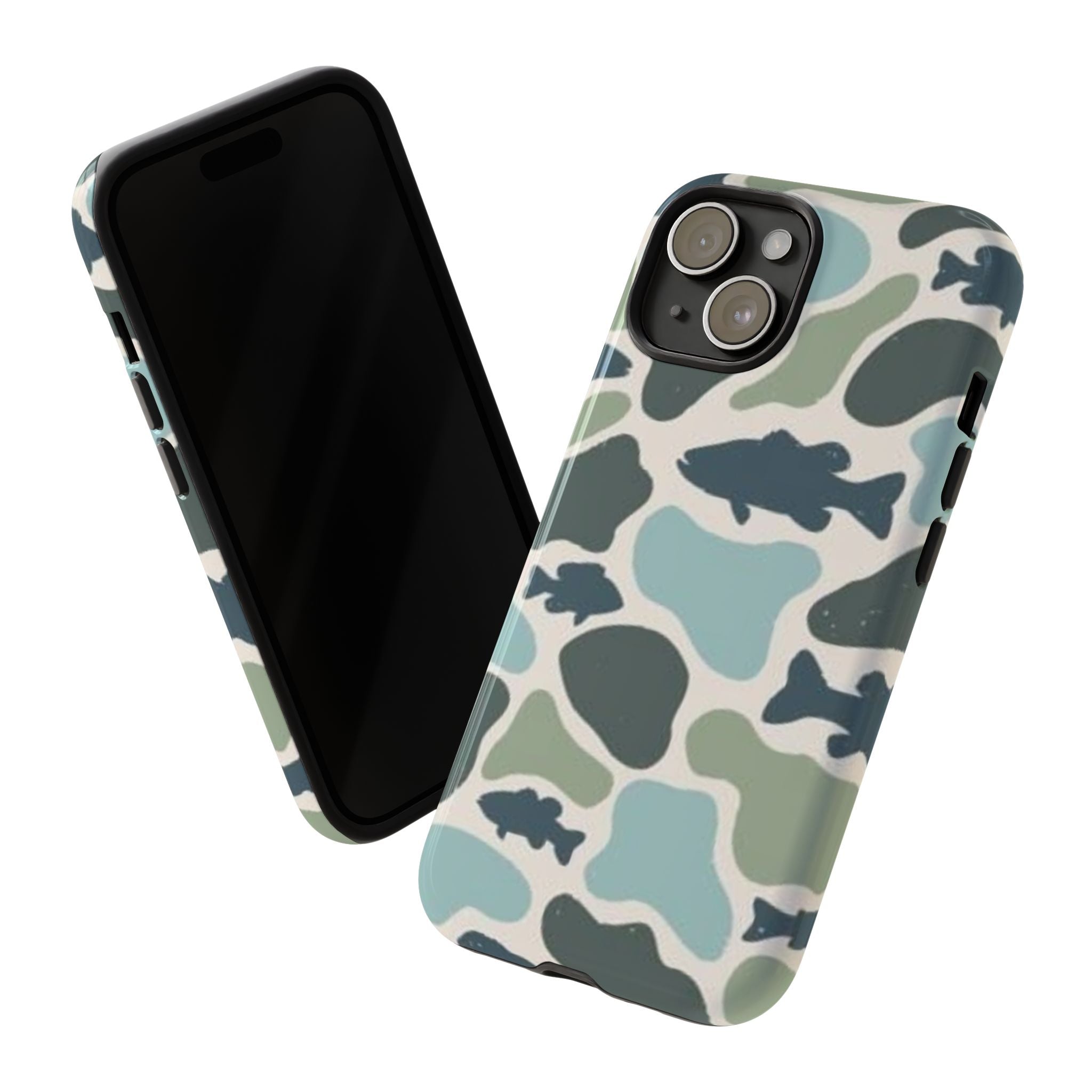 Camouflage Fish Tough Phone Case — Waterproof Blue-Green Camo iPhone Cover
