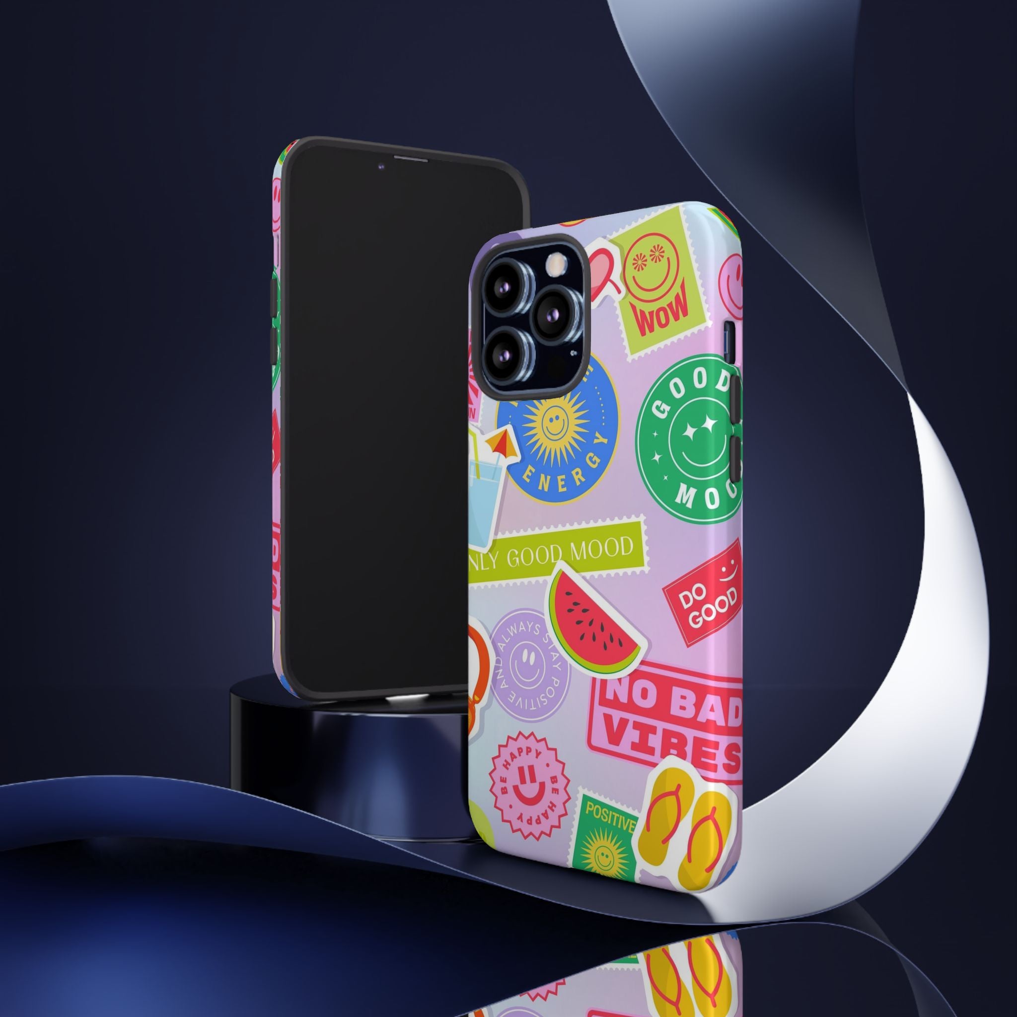 Good Vibes Only — Colorful Sticker Collage "No Bad Vibes" iPhone Case