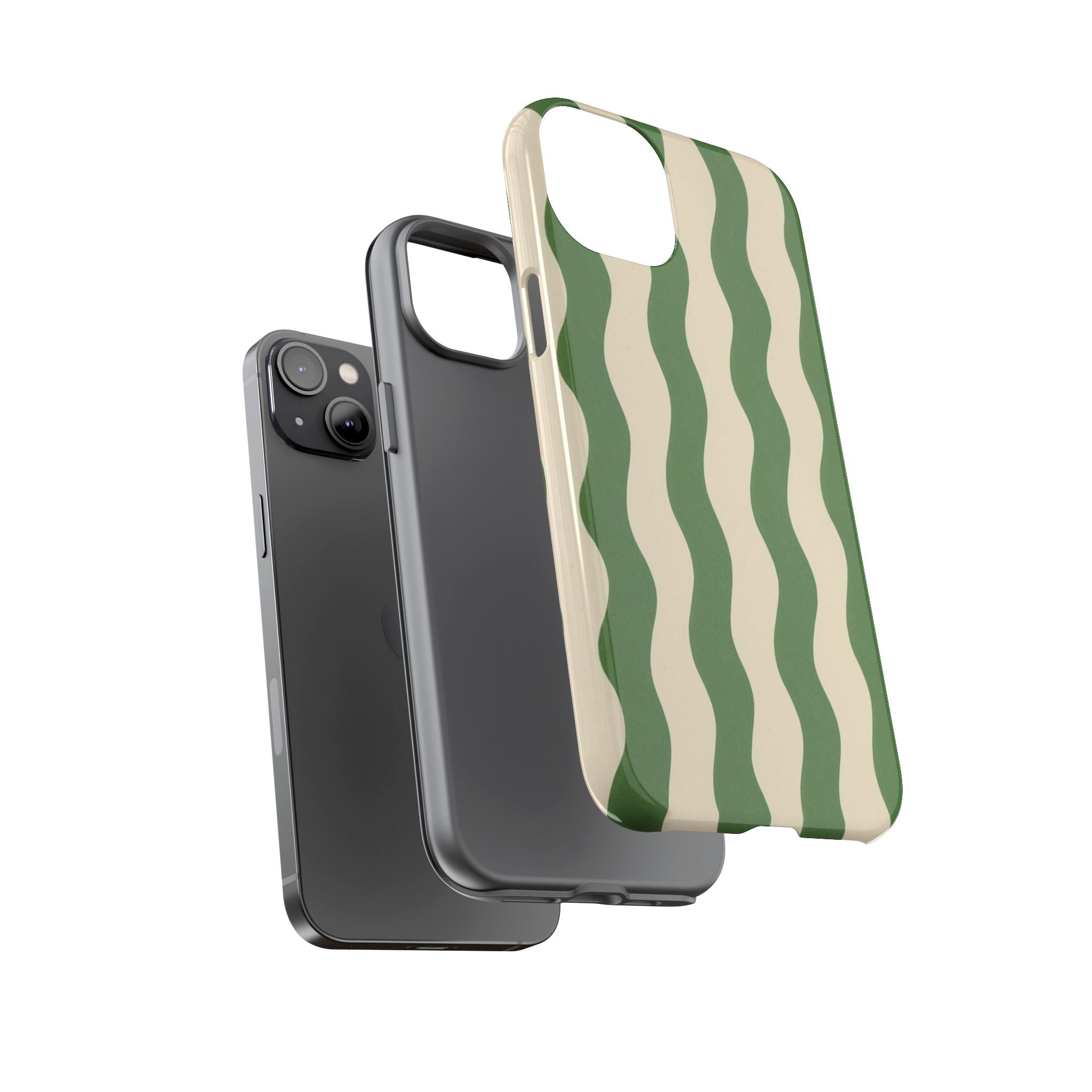 Wavy Green Stripe Phone Case — Retro Minimalist Tough Case