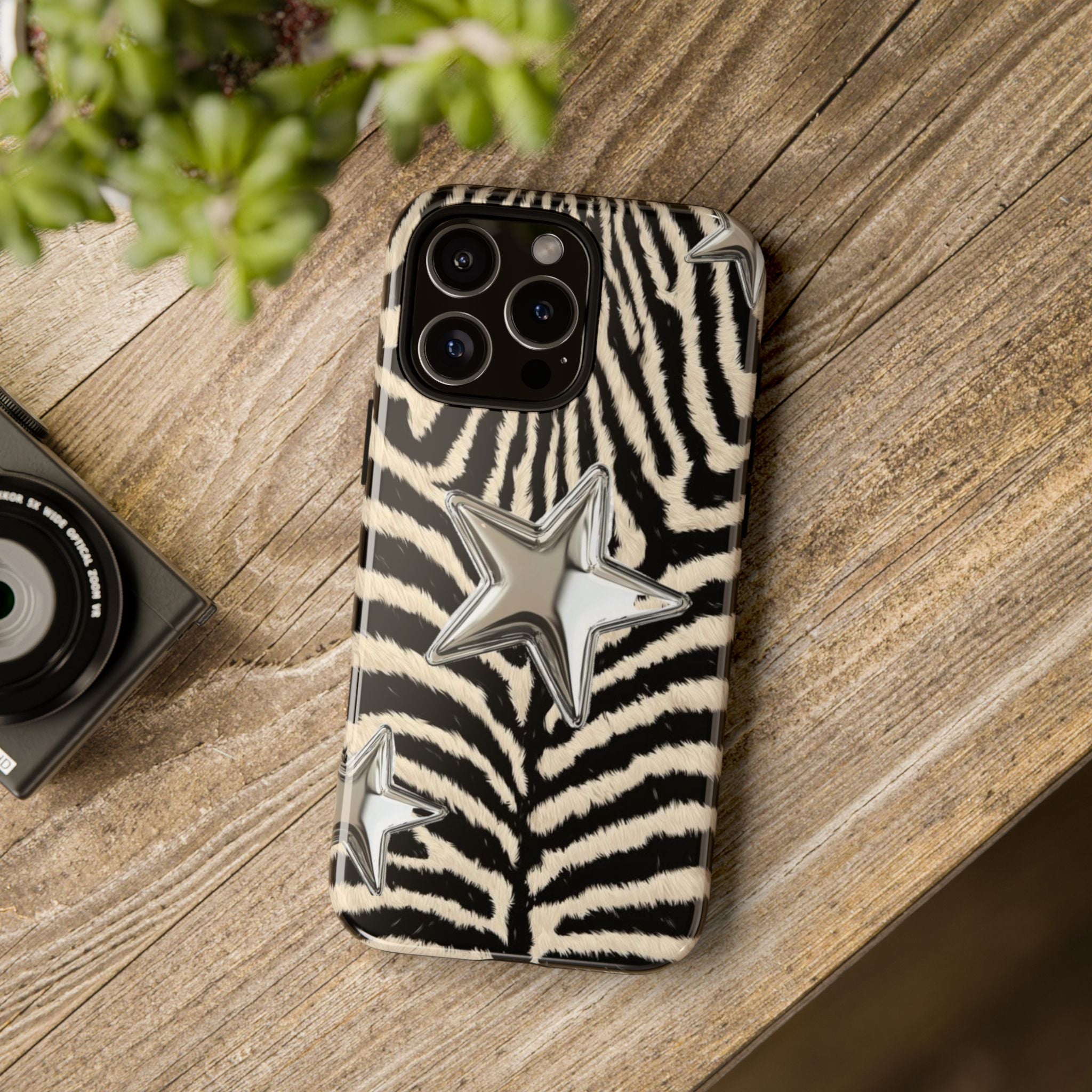Zebra Print with Metallic Stars – Protective iPhone Cover
