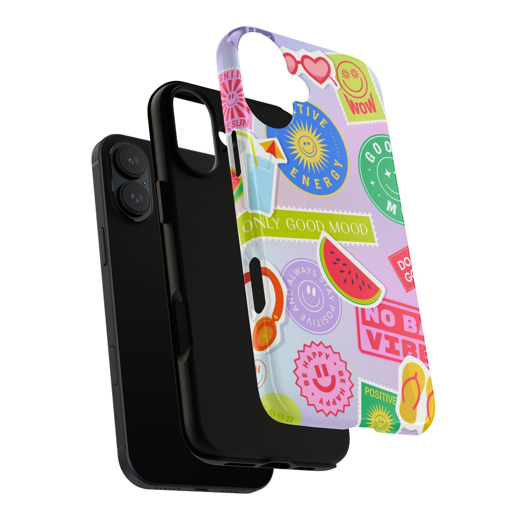 Good Vibes Only — Colorful Sticker Collage "No Bad Vibes" iPhone Case