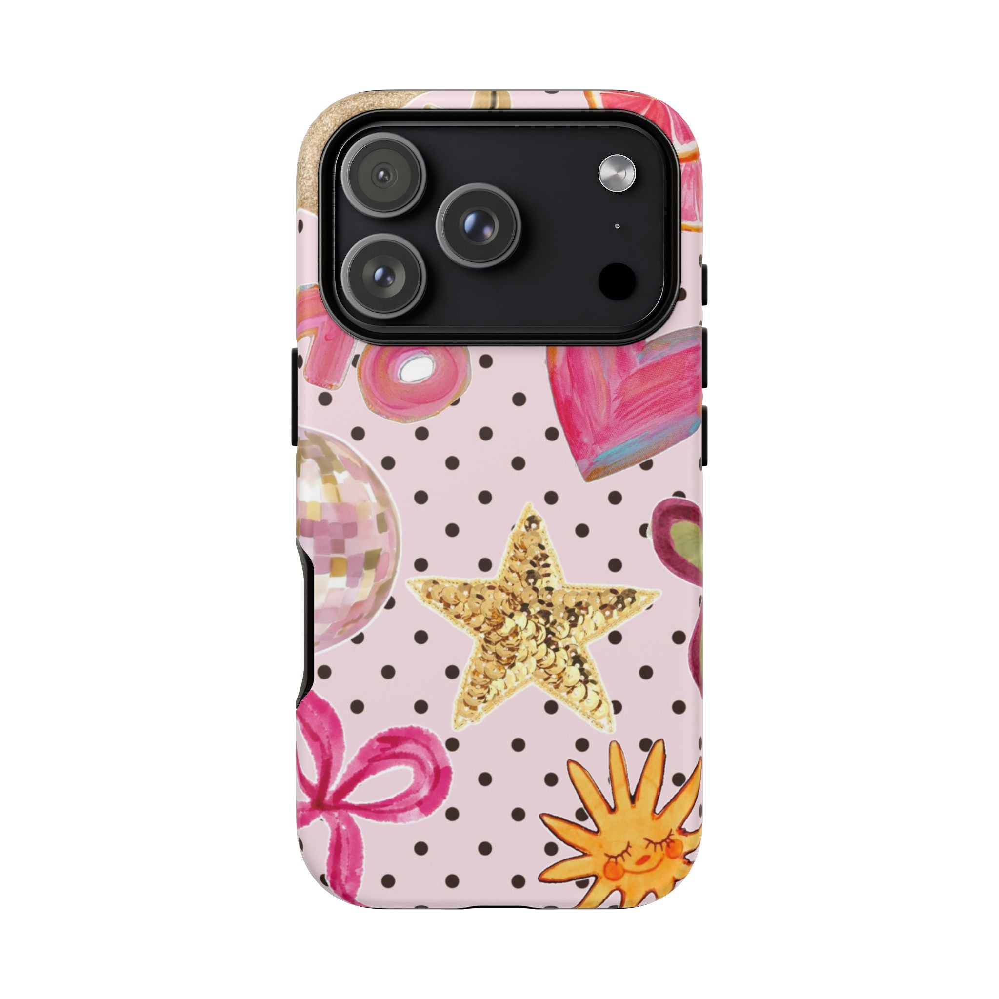Pink Polka Dot Party — Pink Hearts, Stars & Disco Ball Design