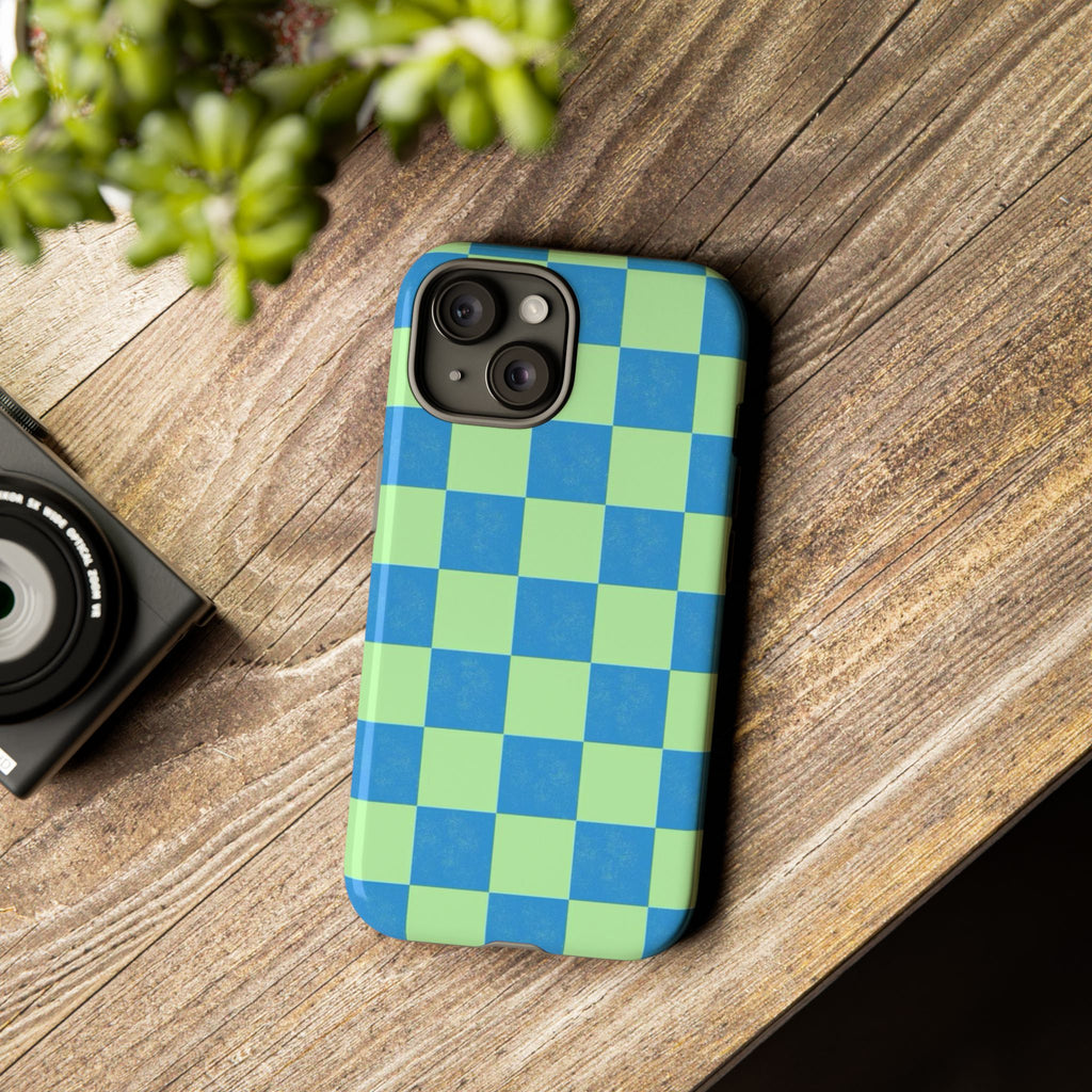Cowgirl Blue Checkers — Retro Checkered Tough Phone Cover