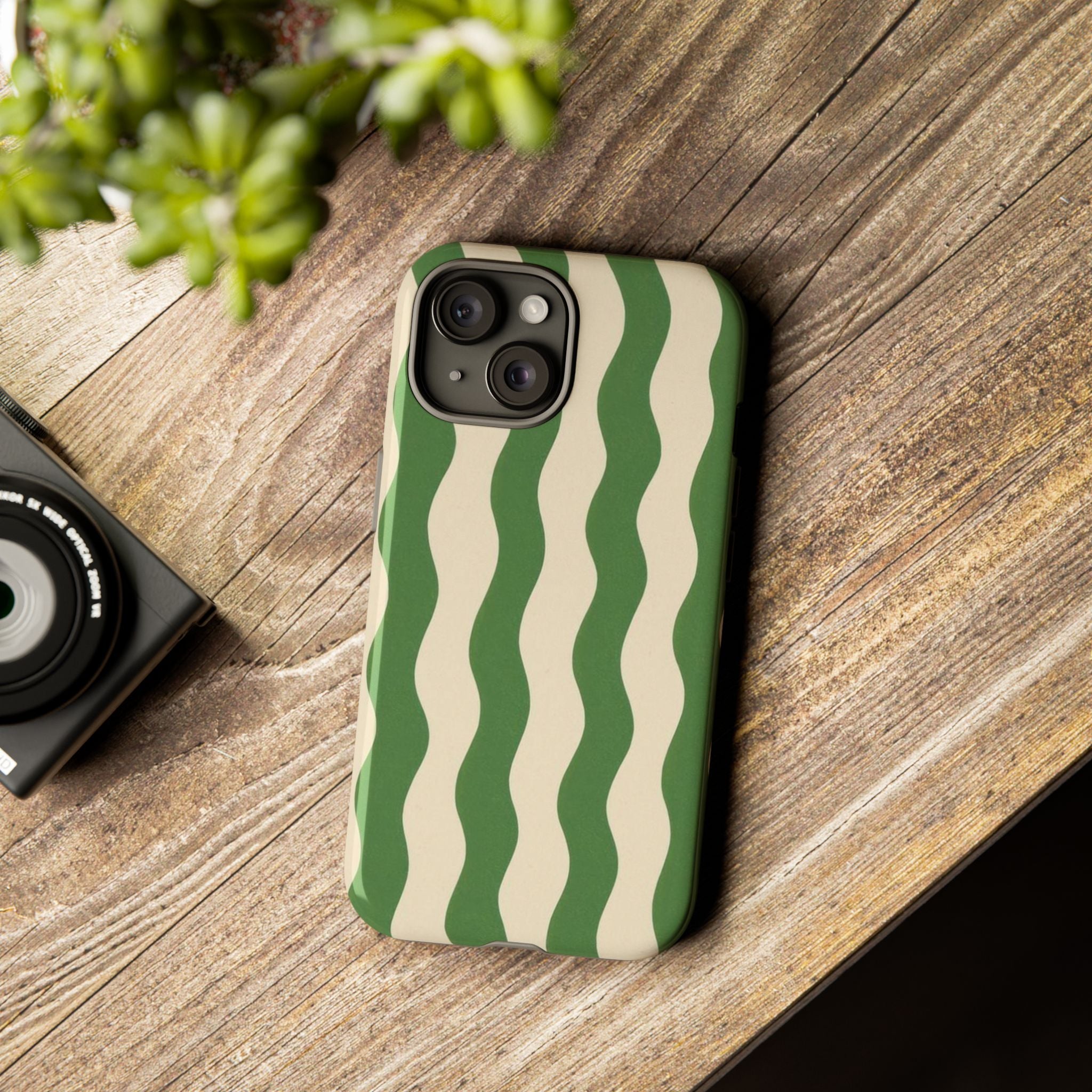 Wavy Green Stripe Phone Case — Retro Minimalist Tough Case