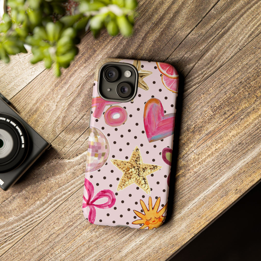 Pink Polka Dot Party — Pink Hearts, Stars & Disco Ball Design