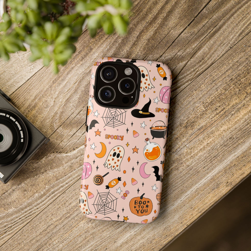 Spooky Halloween — Pink Ghosts, Witches, Candy & "Boo to You" Design