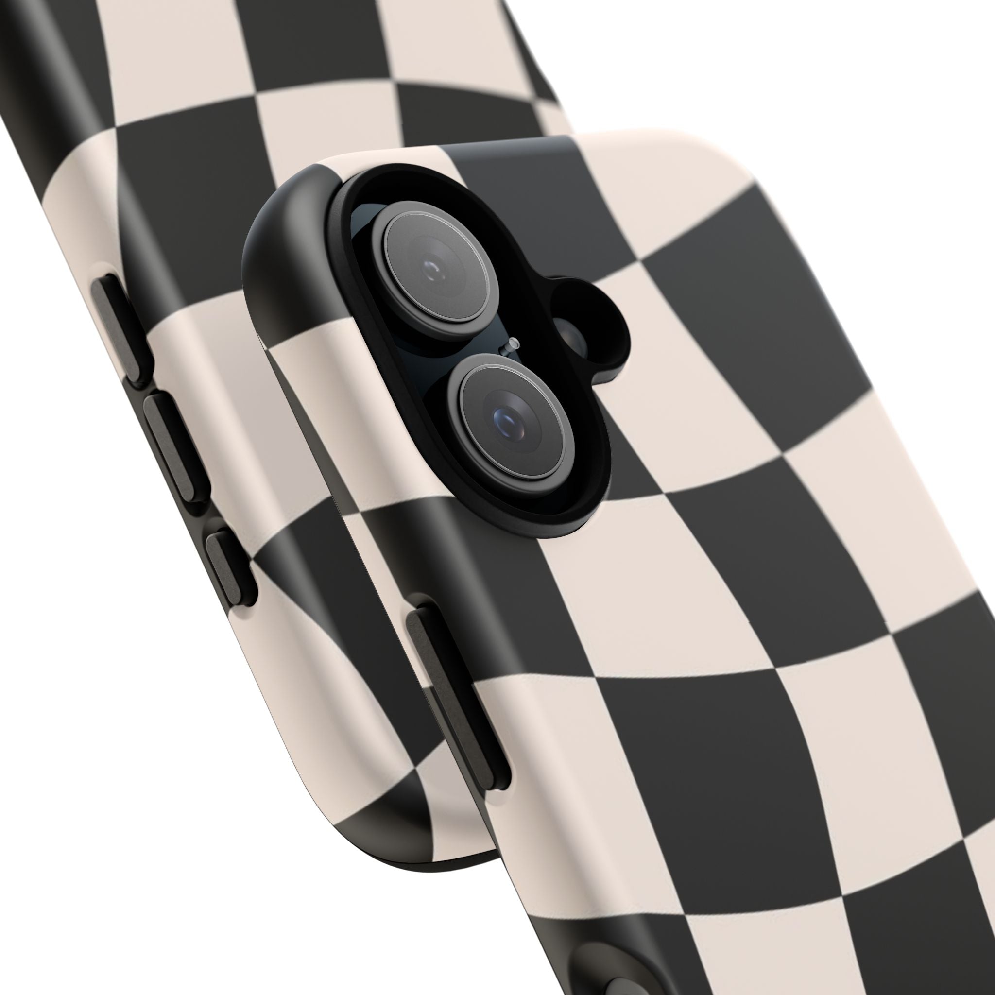 Black & White Wavy Checkered Phone Case — Black & Cream Retro Racing Pattern Tough Case