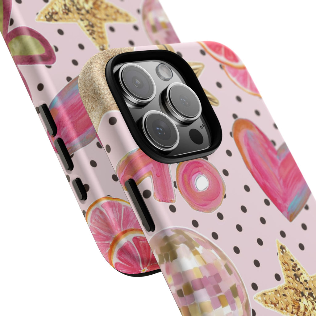 Pink Polka Dot Party — Pink Hearts, Stars & Disco Ball Design