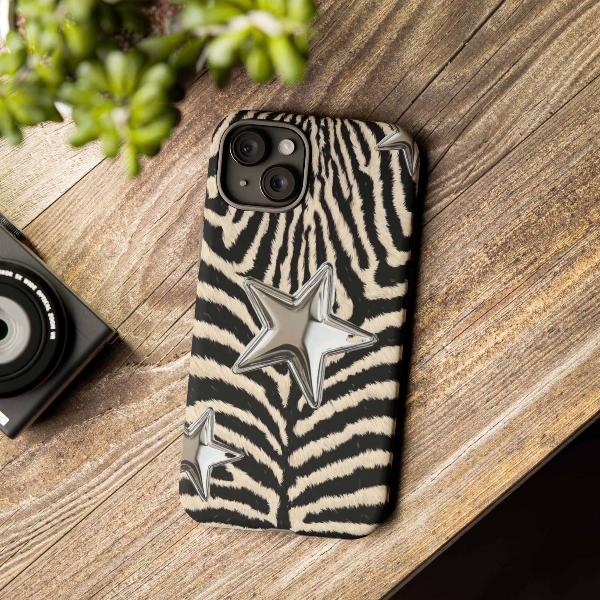 Zebra Print with Metallic Stars – Protective iPhone Cover