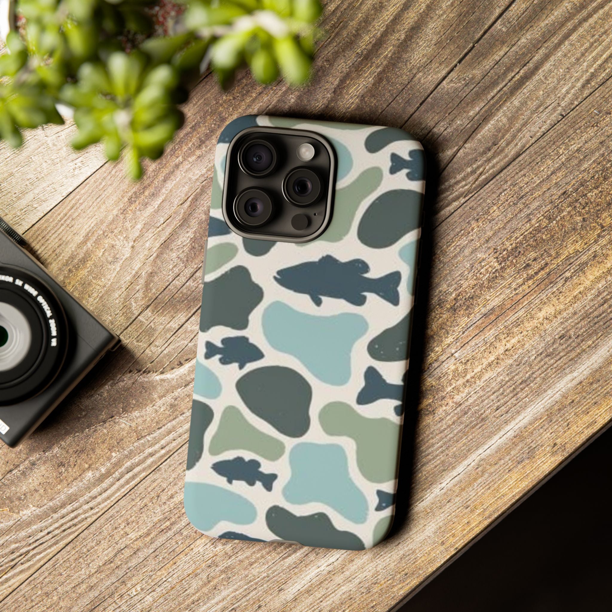 Camouflage Fish Tough Phone Case — Waterproof Blue-Green Camo iPhone Cover