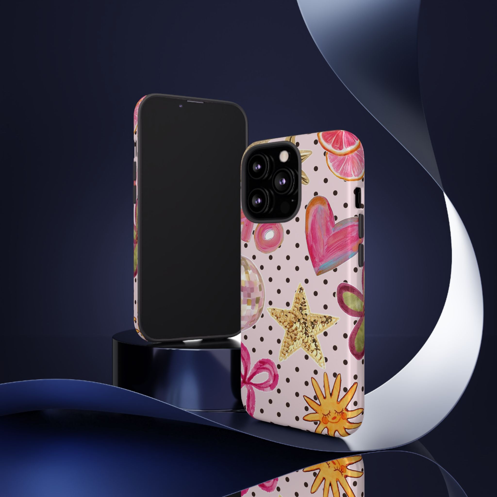 Pink Polka Dot Party — Pink Hearts, Stars & Disco Ball Design