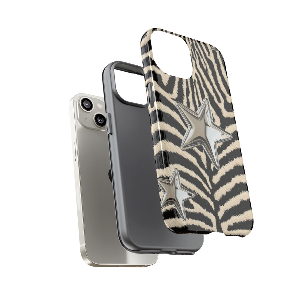 Zebra Print with Metallic Stars – Protective iPhone Cover